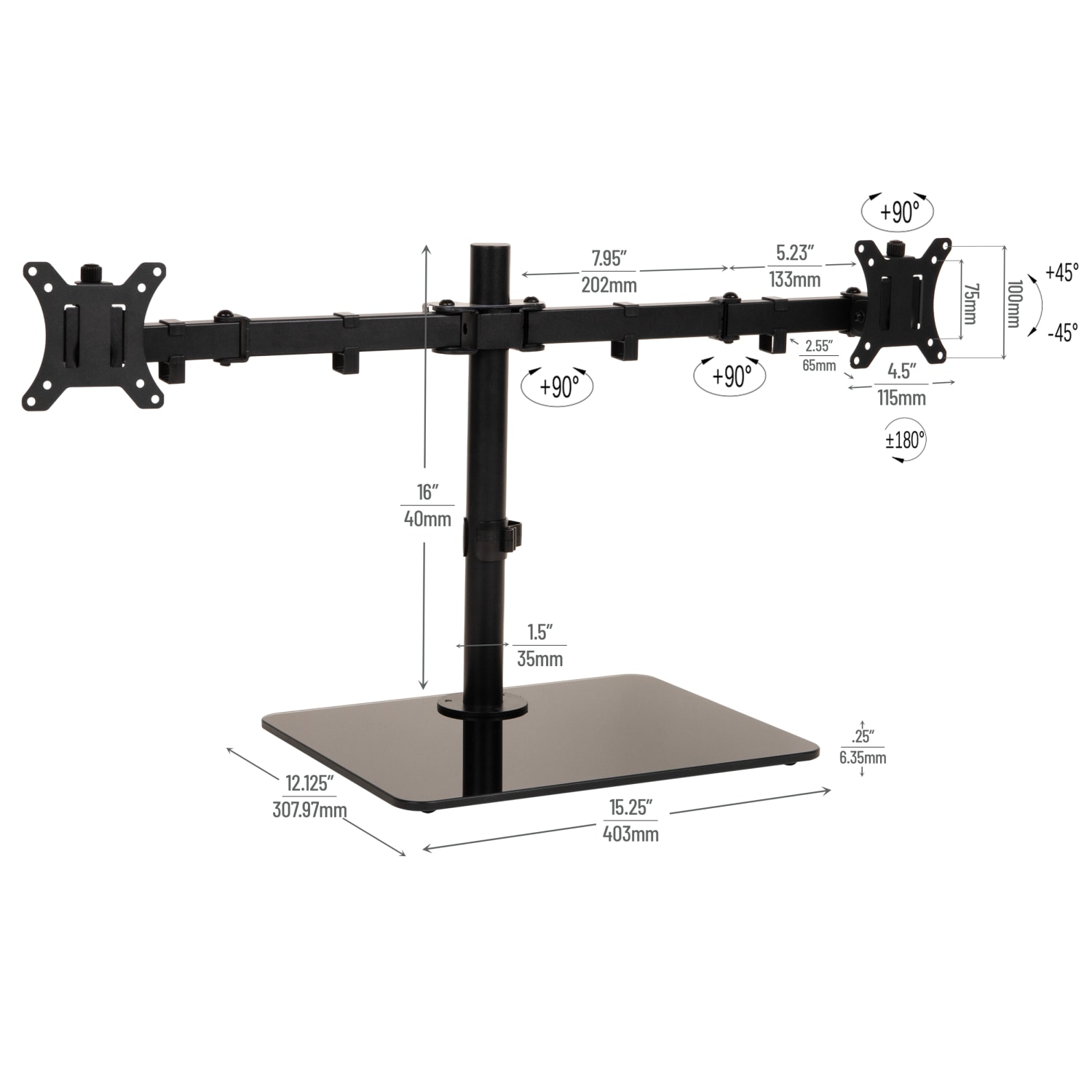 Mind Reader Freestanding Dual-Monitor Desk Mount, For 13 - 32in Screens, Black, Total Quantity 1 - Image 4
