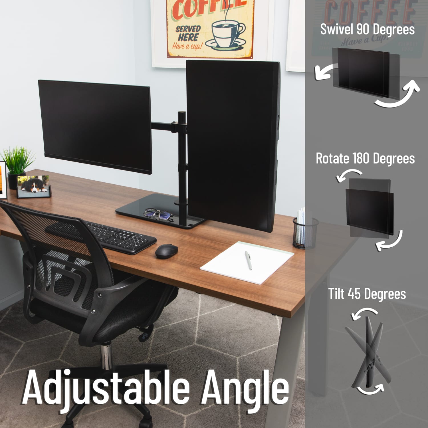 Mind Reader Freestanding Dual-Monitor Desk Mount, For 13 - 32in Screens, Black, Total Quantity 1 - Image 5