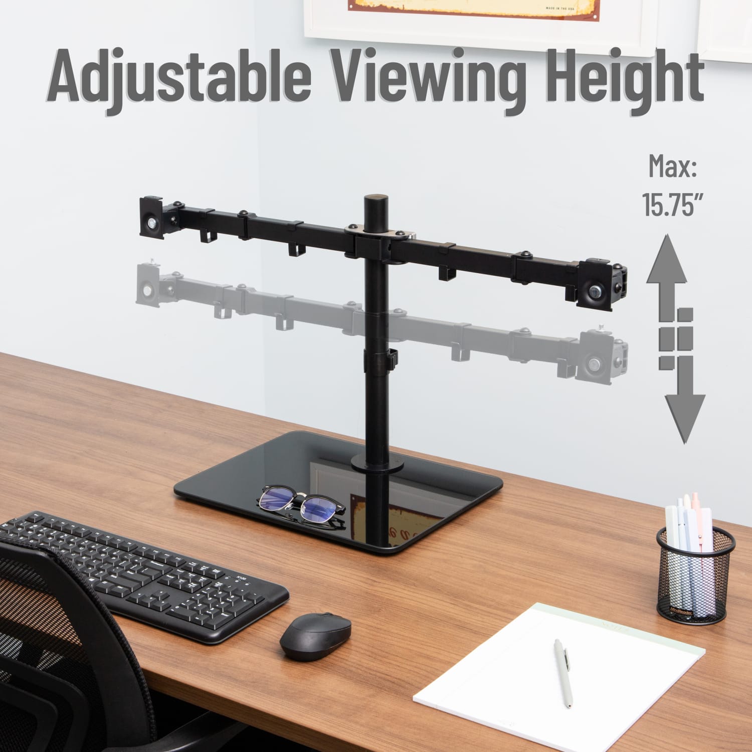 Mind Reader Freestanding Dual-Monitor Desk Mount, For 13 - 32in Screens, Black, Total Quantity 1 - Image 6