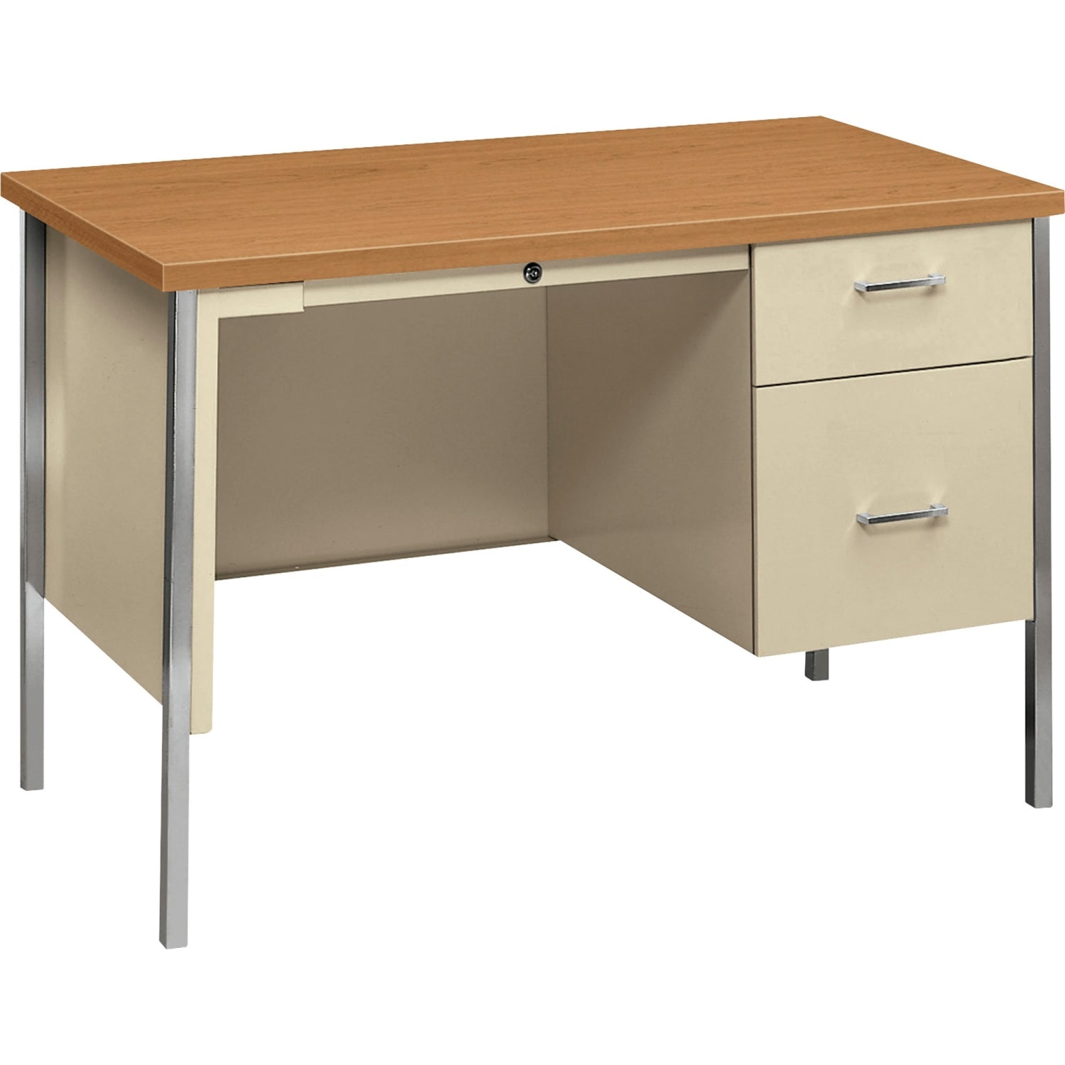 HON 34000 45-1/4inW Right Single-Pedestal Steel Computer Desk, Harvest/Putty - Image 3