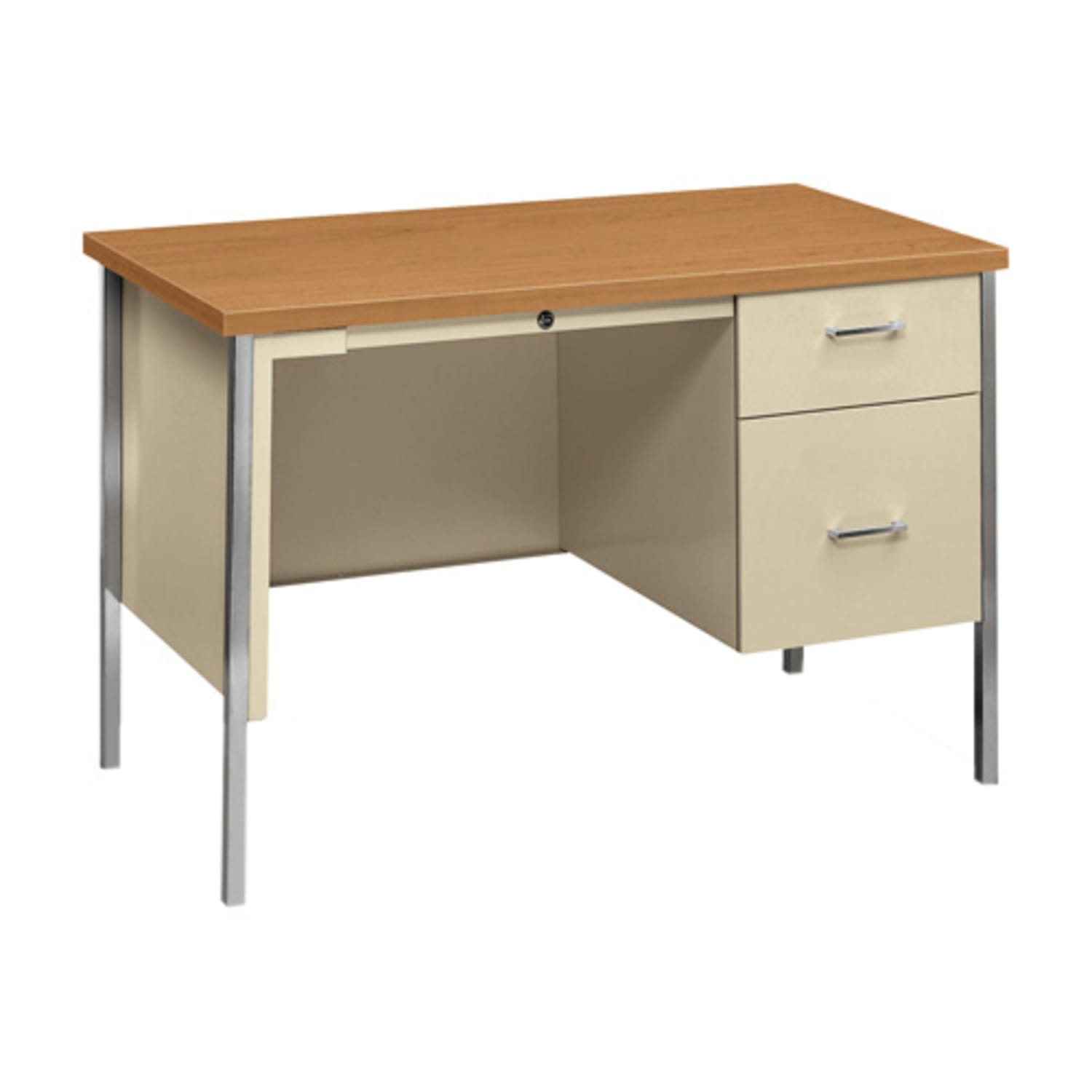 HON 34000 Series Steel 60inW Double-Pedestal Desk, Harvest/Putty - Image 3
