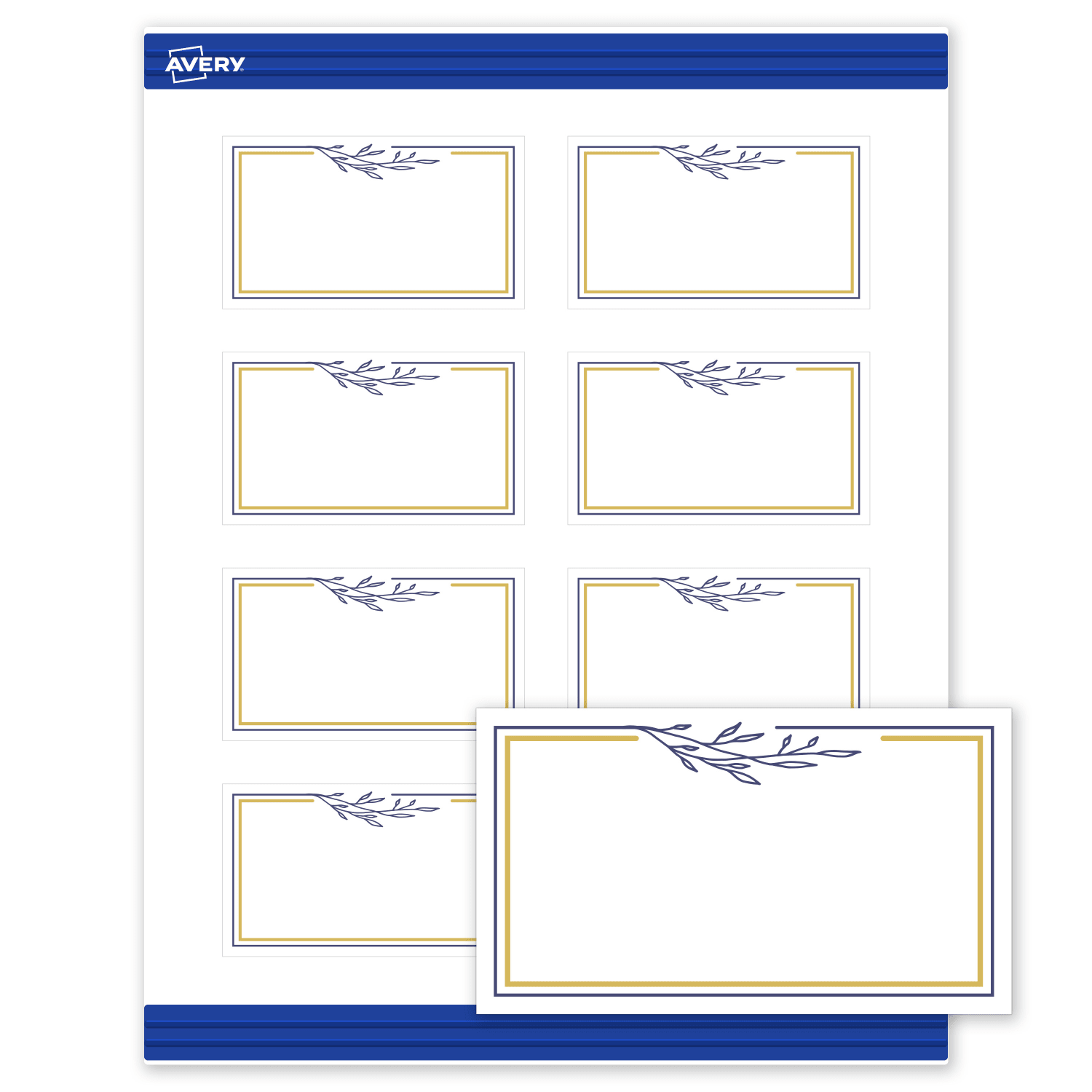 Avery Printable Cards With Sure Feed Technology, 2in x 3-1/2in, Matte White With Floral Gold/Navy Border, Pack Of 80 - Image 3