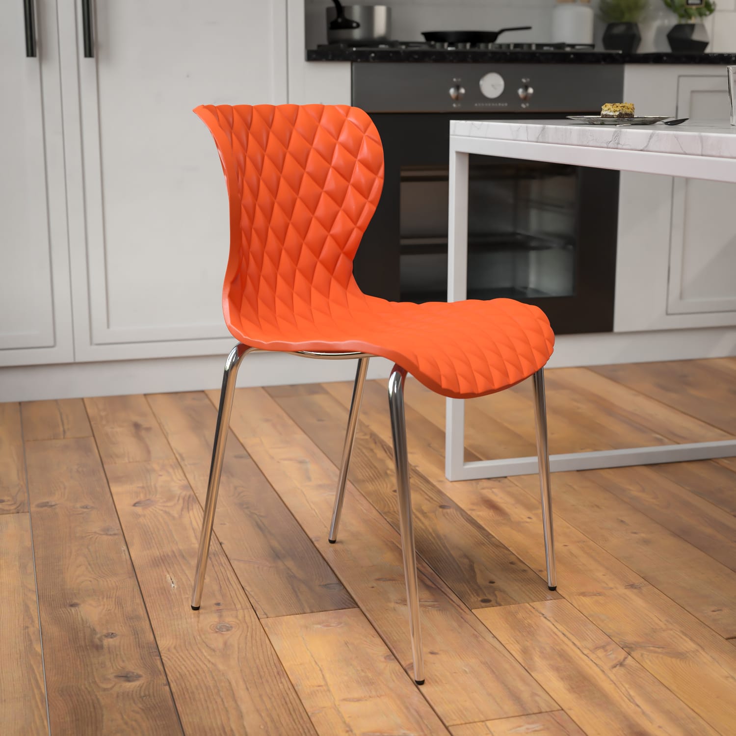 Flash Furniture Lowell Contemporary Design Plastic Stack Chair, Orange - Image 3