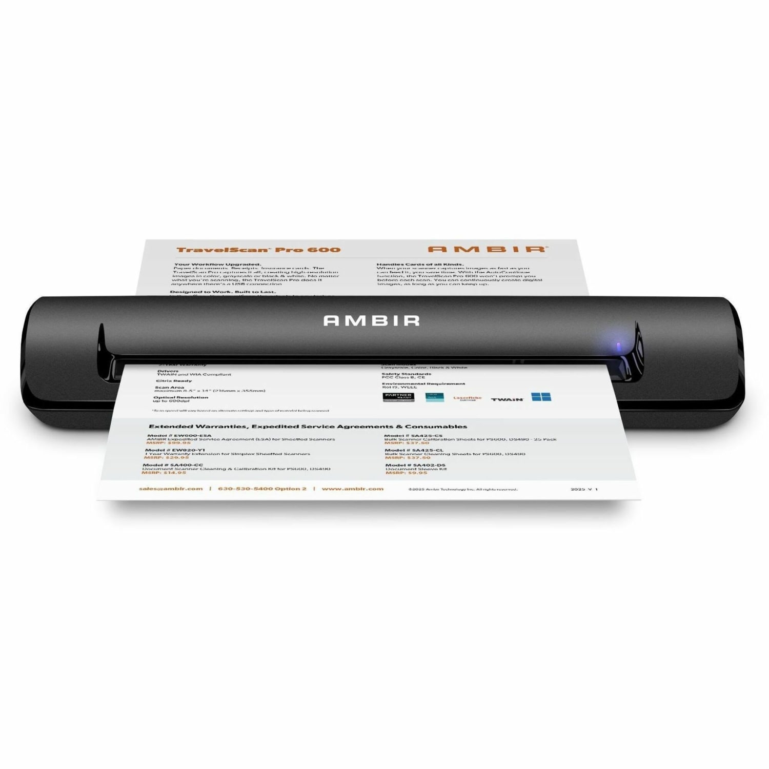 Ambir Ambir TravelScan Pro Sheetfed Scanner - 48 bit Color - 8 bit Grayscale - 600 dpi - USB