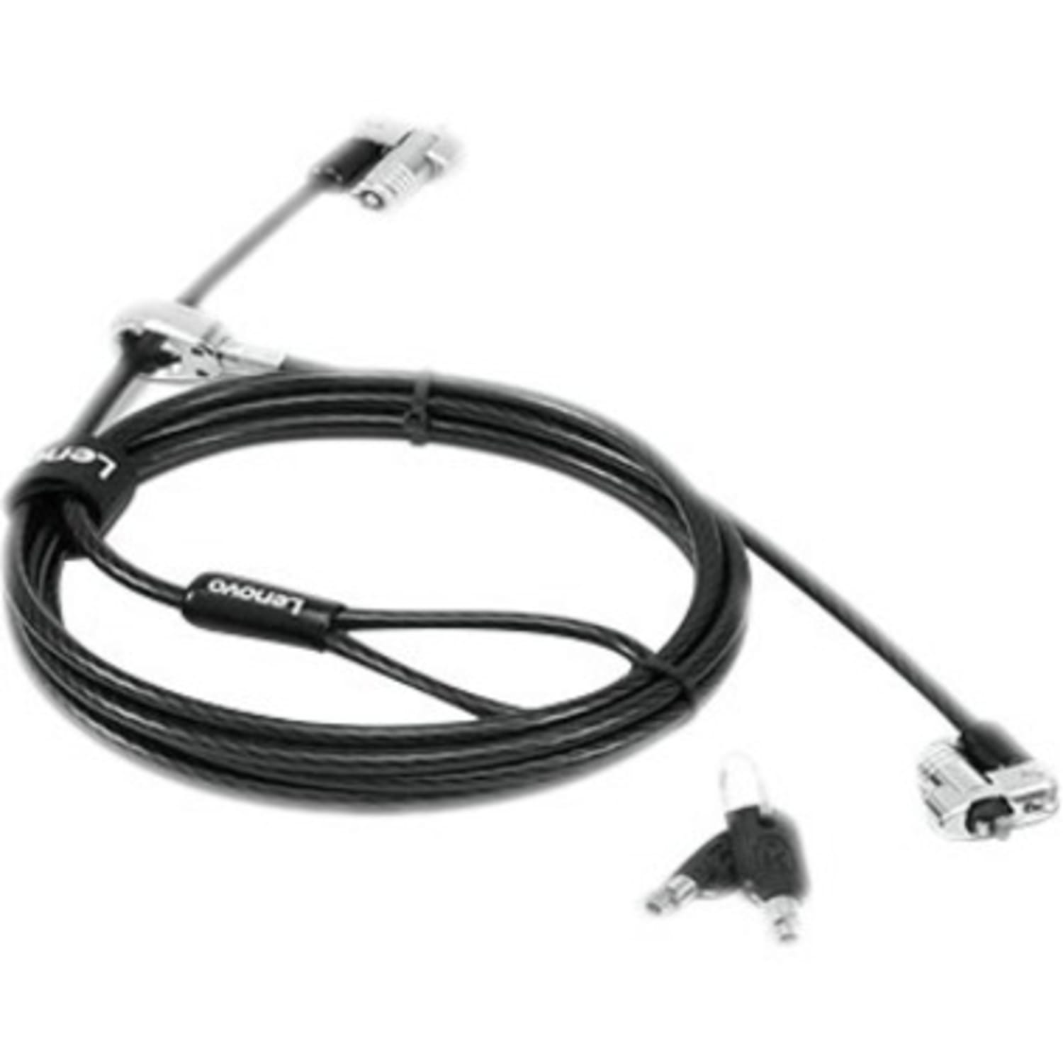 Lenovo NanoSaver Twin Head Nano/MS 2.0 Cable Lock - 6.56 ft Cable - Patented T-bar/Key Lock - Black - Carbon Steel, Plastic - For Notebook, Desktop Computer, Tablet, Monitor - Image 3