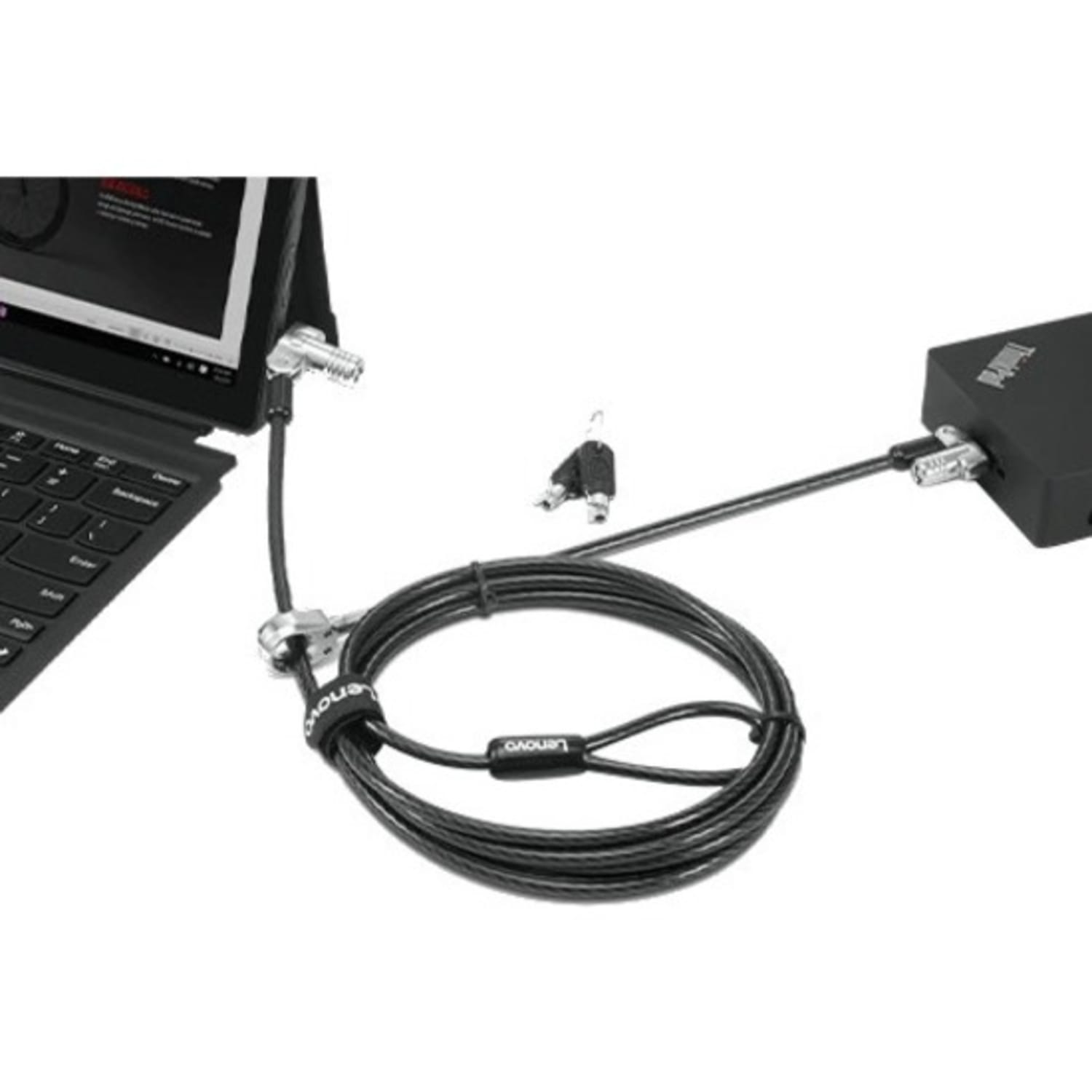 Lenovo NanoSaver Twin Head Nano/MS 2.0 Cable Lock - 6.56 ft Cable - Patented T-bar/Key Lock - Black - Carbon Steel, Plastic - For Notebook, Desktop Computer, Tablet, Monitor - Image 4