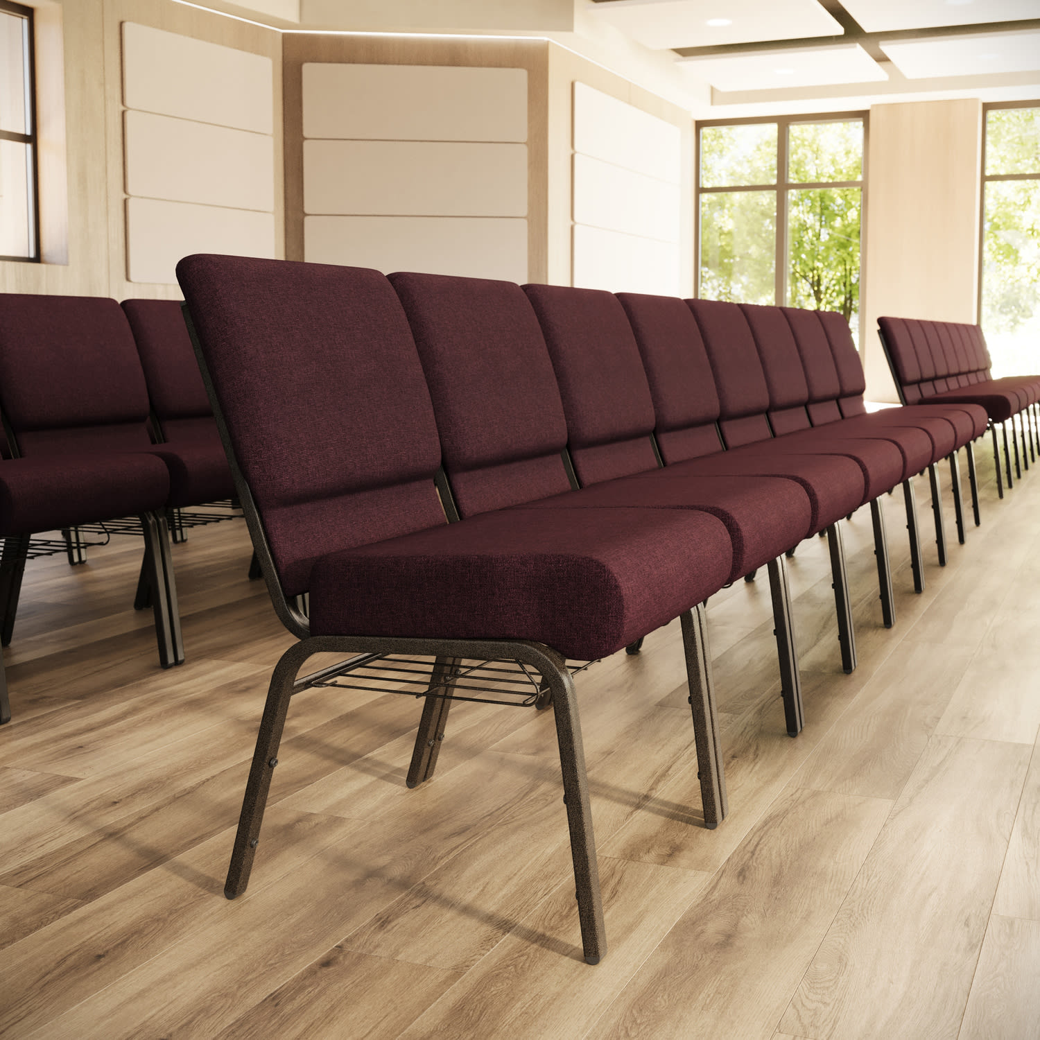 Flash Furniture HERCULES Series Church Chair With Book Rack, Plum/Gold Vein - Image 3