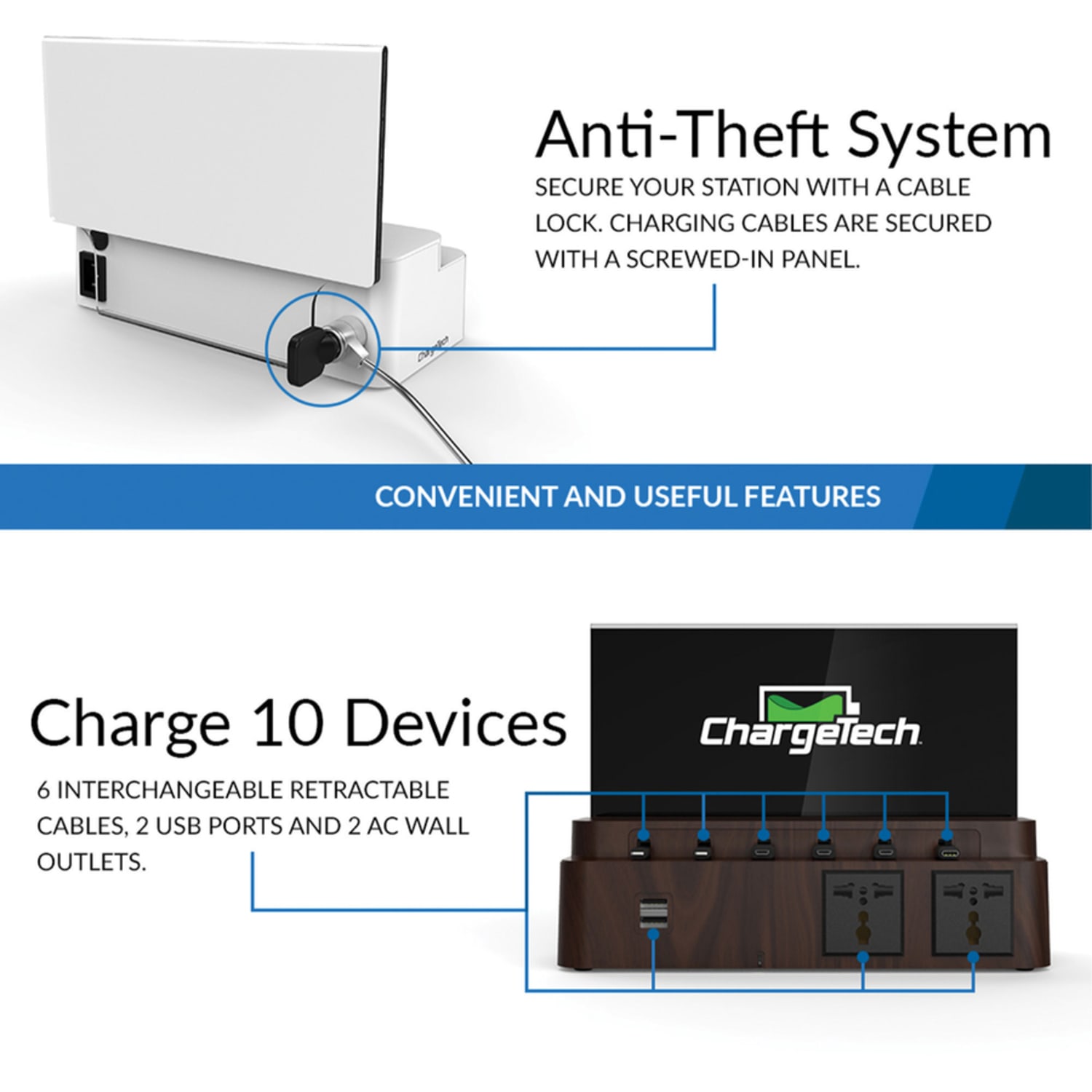 ChargeTech Power Strip Charging Station, 3in x 9-3/4in x 4-3/4in, Black, 5294835 - Image 3