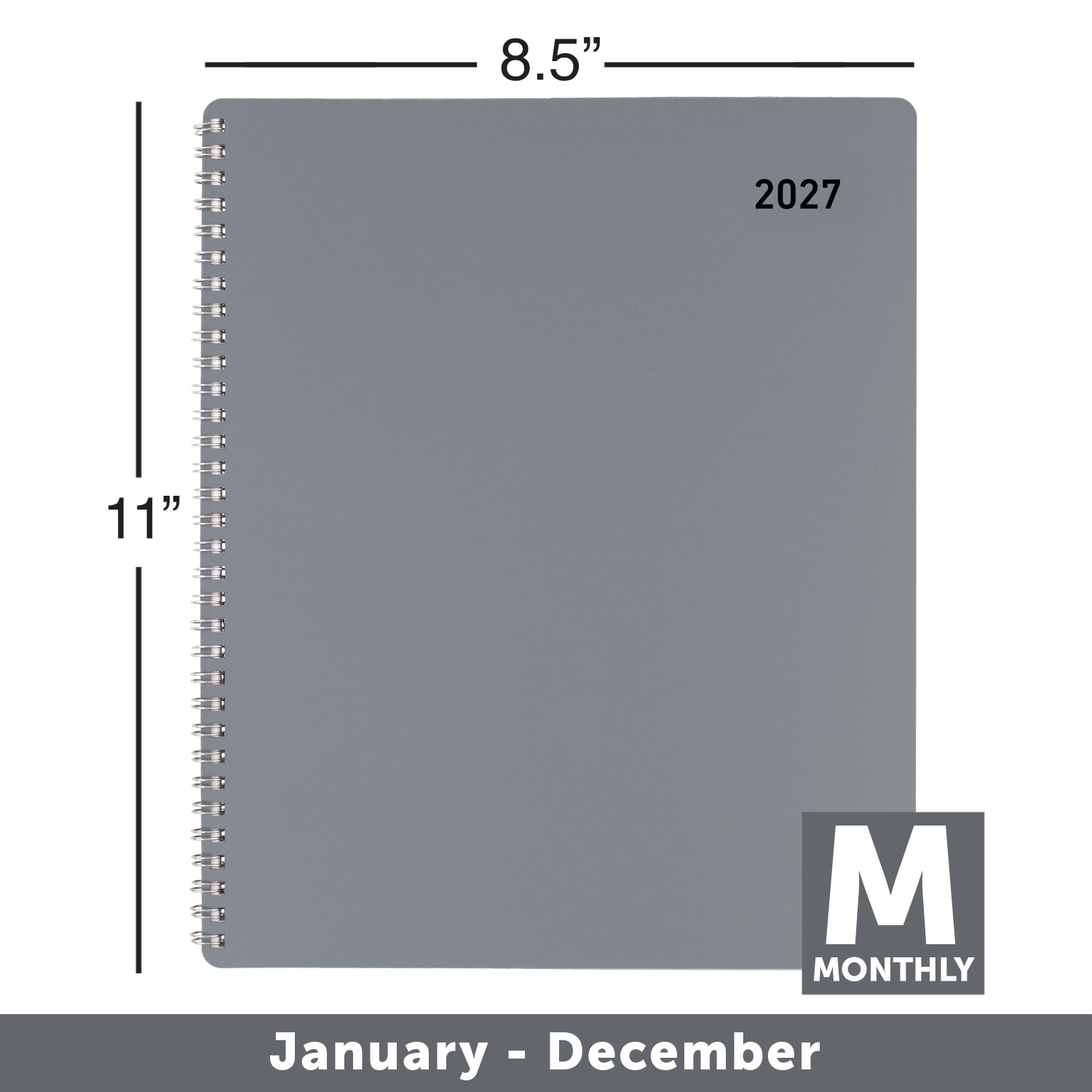 Office Depot Brand Monthly Planner, 8 1/2in x 11in, Silver, January 2027 to December 2027, OD00163027 - Image 4