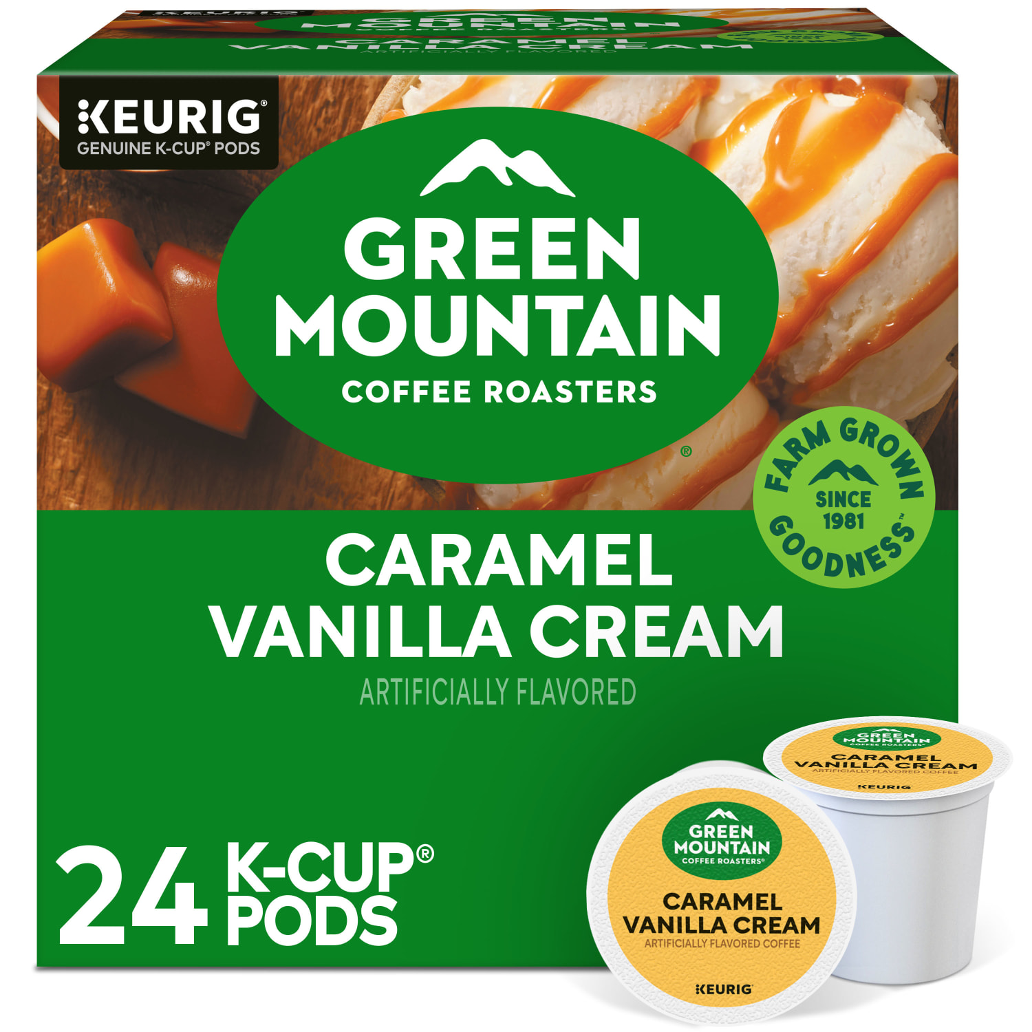 Green Mountain Coffee Single-Serve Coffee K-Cup Pods, Caramel Vanilla Cream, Carton Of 24