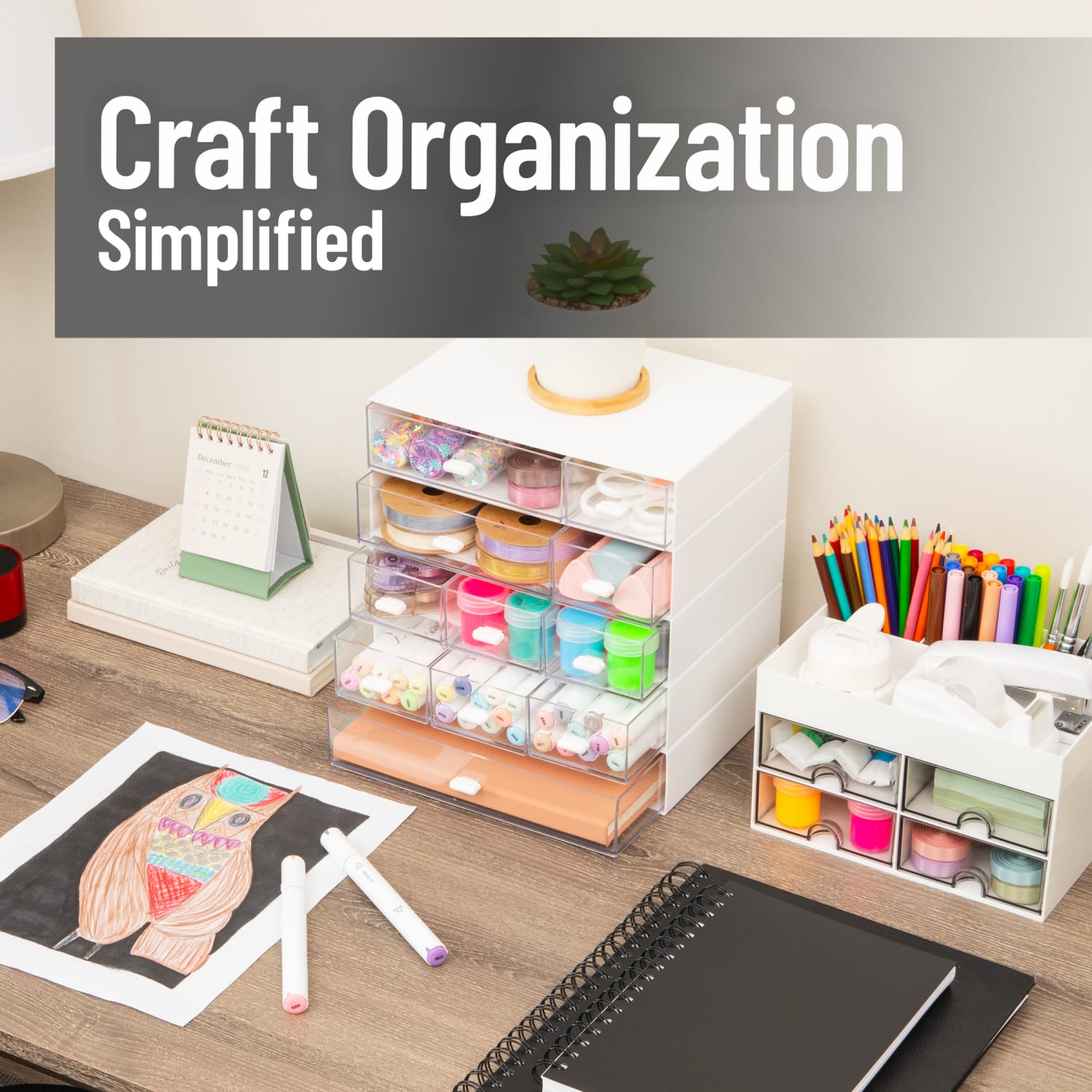 Mind Reader 5-Piece Stackable Craft Organizer, White, Total Qty 1 - Image 3