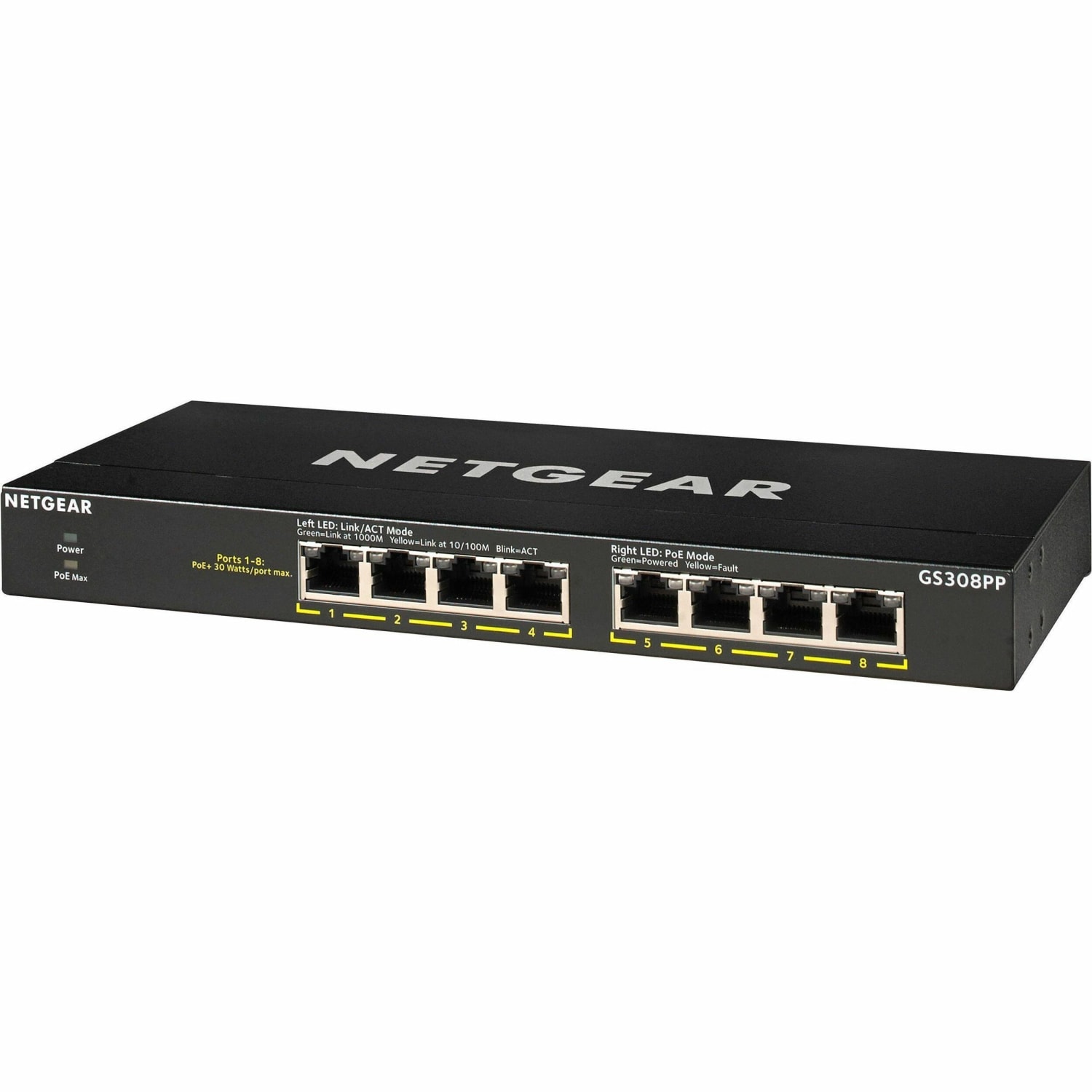 Netgear GS308PP Ethernet Switch - 8 Ports - 2 Layer Supported - Twisted Pair - Desktop, Wall Mountable, Rac - GS308PP100NAS
