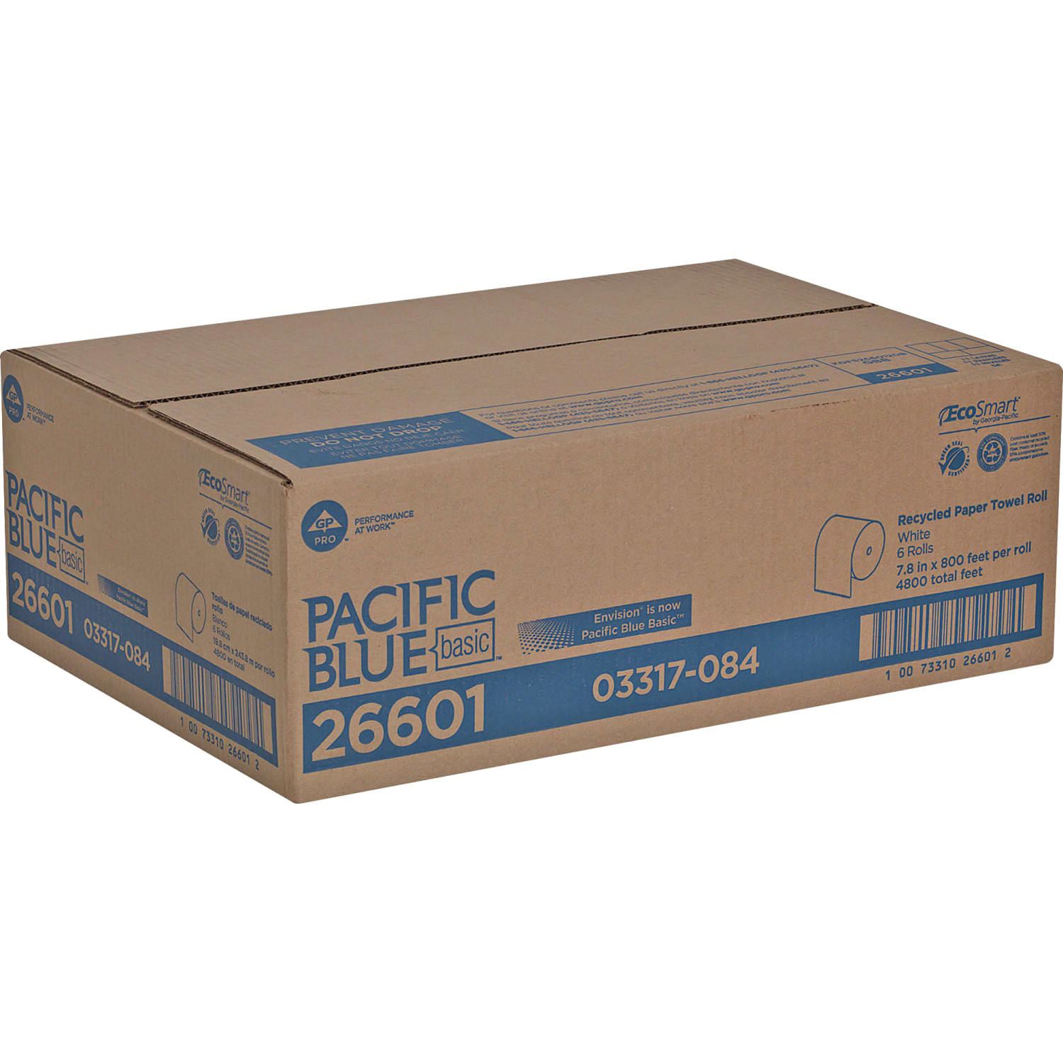 Pacific Blue Basic Recycled Paper Towel Roll - 1 Ply - 7.88inx800 ft - White - Absorbent, Chlorine-free, Nonperforated -  - 26601CT - Image 6