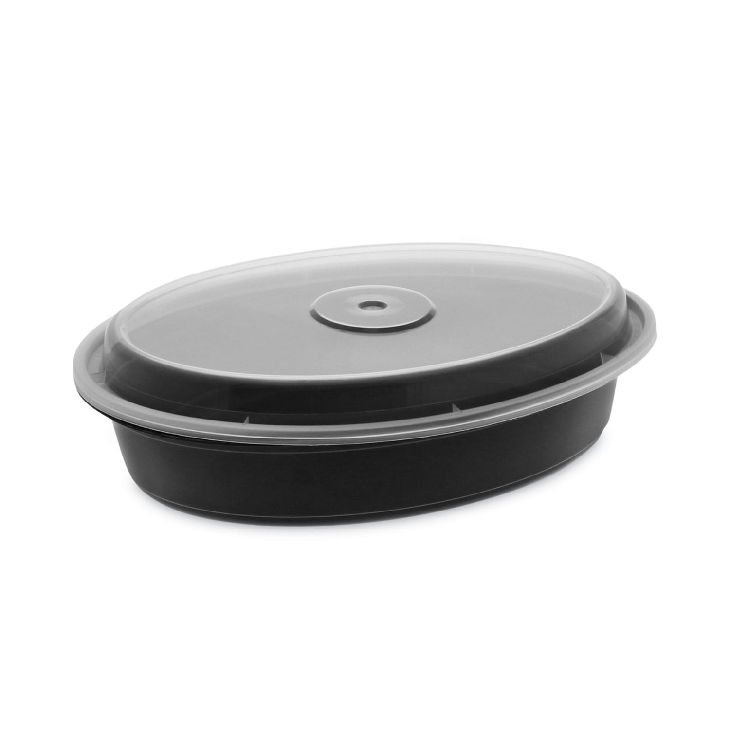 Pactiv Evergreen Newspring VERSAtainer Microwavable Containers, Oval, 32 Oz, 1-15/16inH x 9-1/8inW x 6-3/4inD, Black/Clear, Carton Of 150 Containers