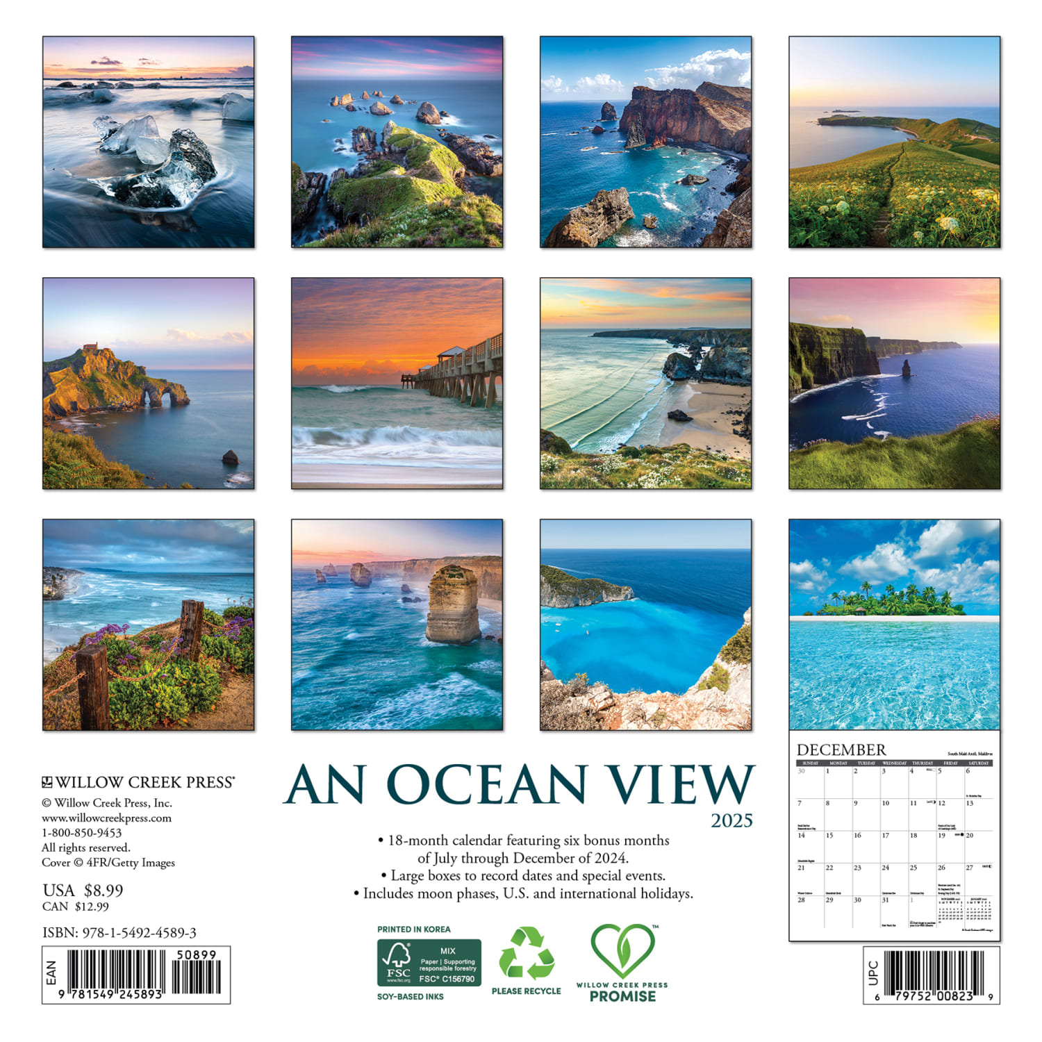 2025 Willow Creek Press Mini Wall Calendar, 7in x 7in, Ocean View, January 2025 To December 2025, 45893 - Image 6