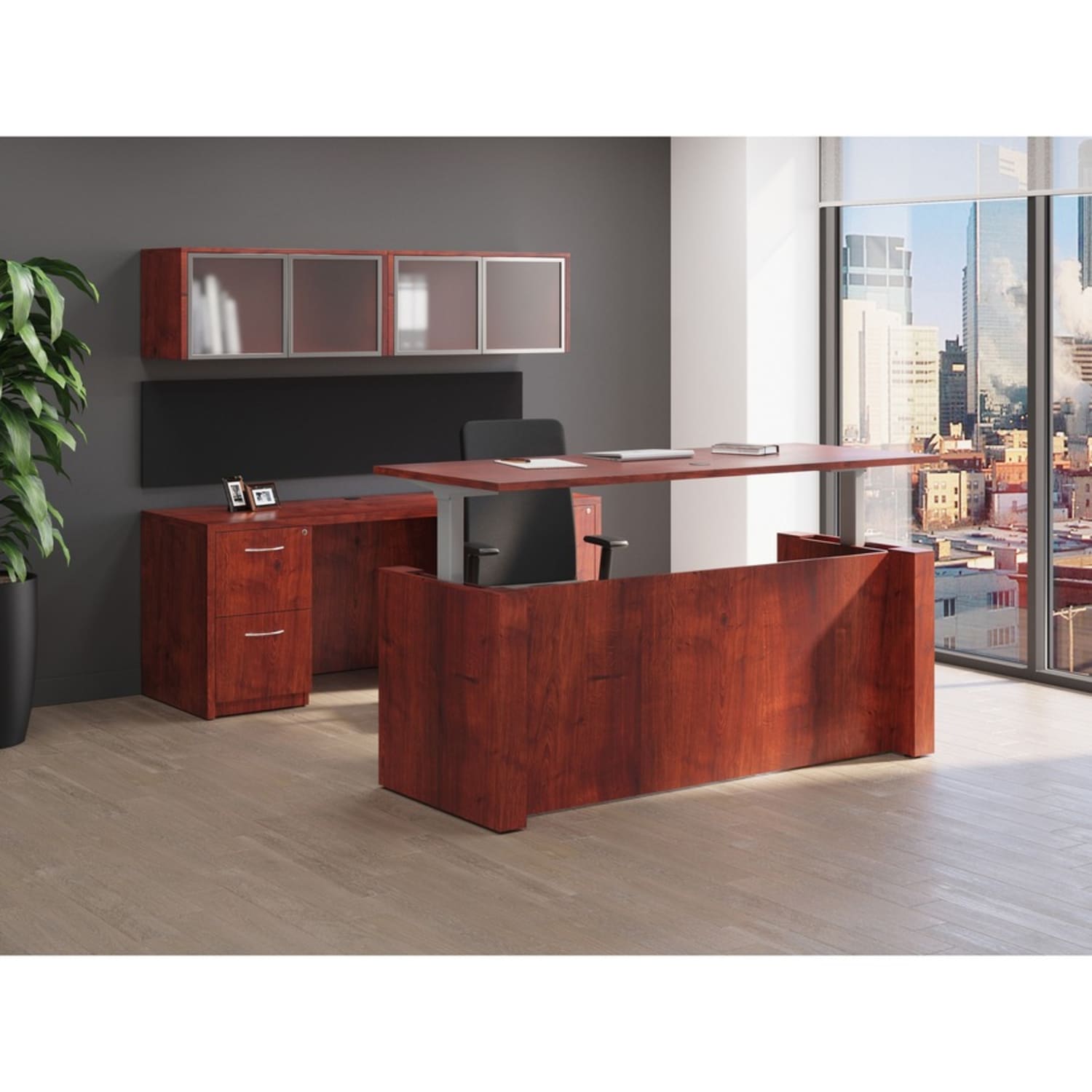 Lorell Essentials 72inH 6-Shelf Bookcase, Cherry - Image 6