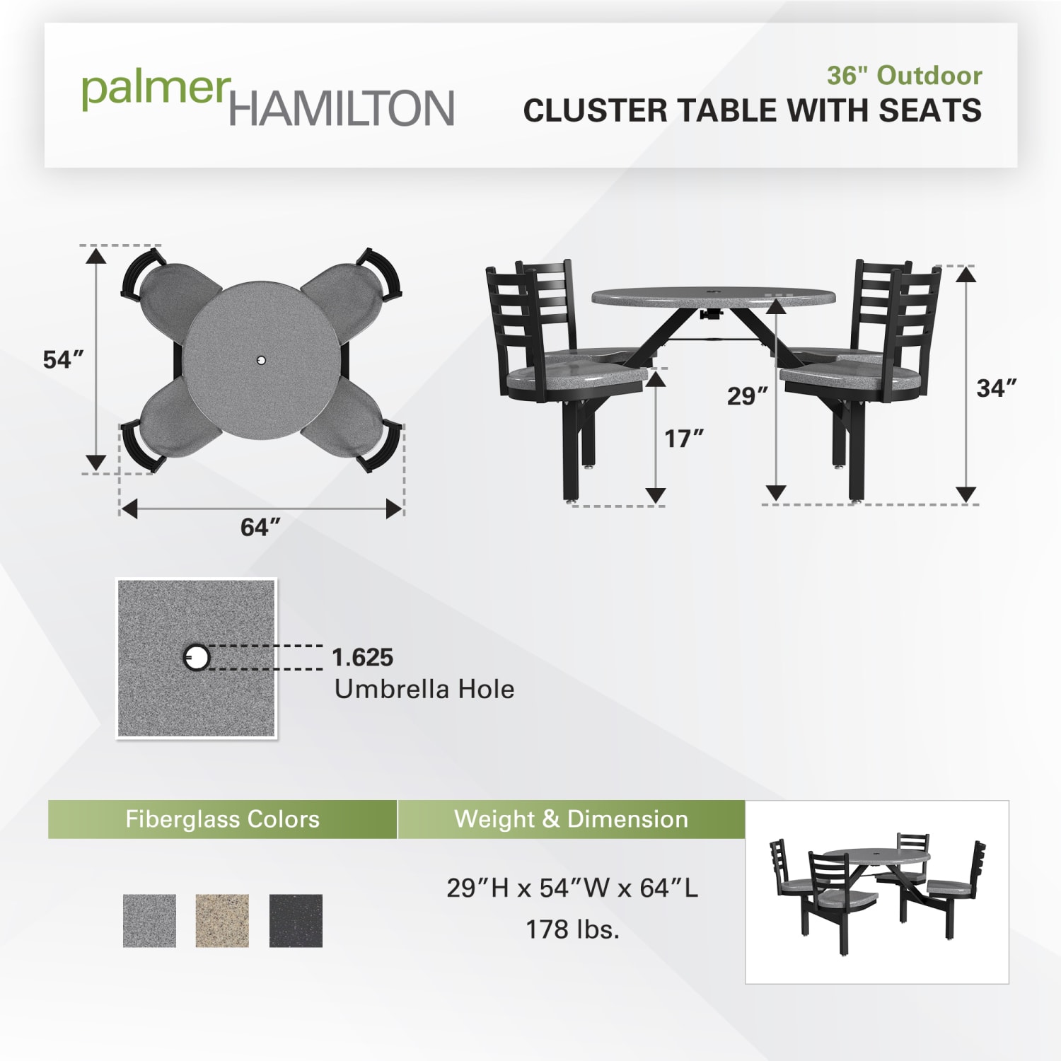 Palmer Hamilton Covey Outdoor Cluster Table With 4 Seats, 29in x 54in, Steel Gray - Image 4