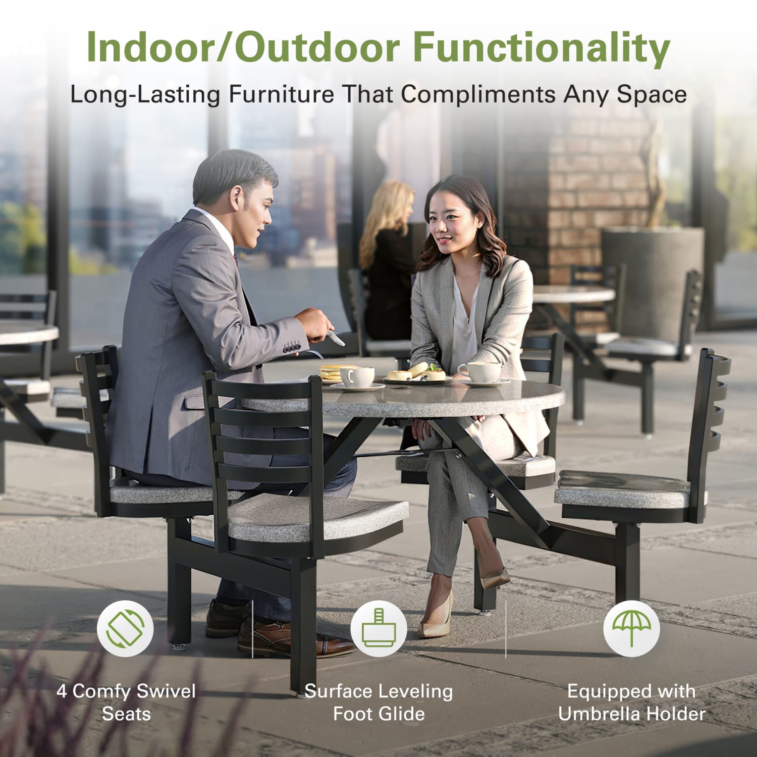 Palmer Hamilton Covey Outdoor Cluster Table With 4 Seats, 29in x 54in, Steel Gray - Image 6