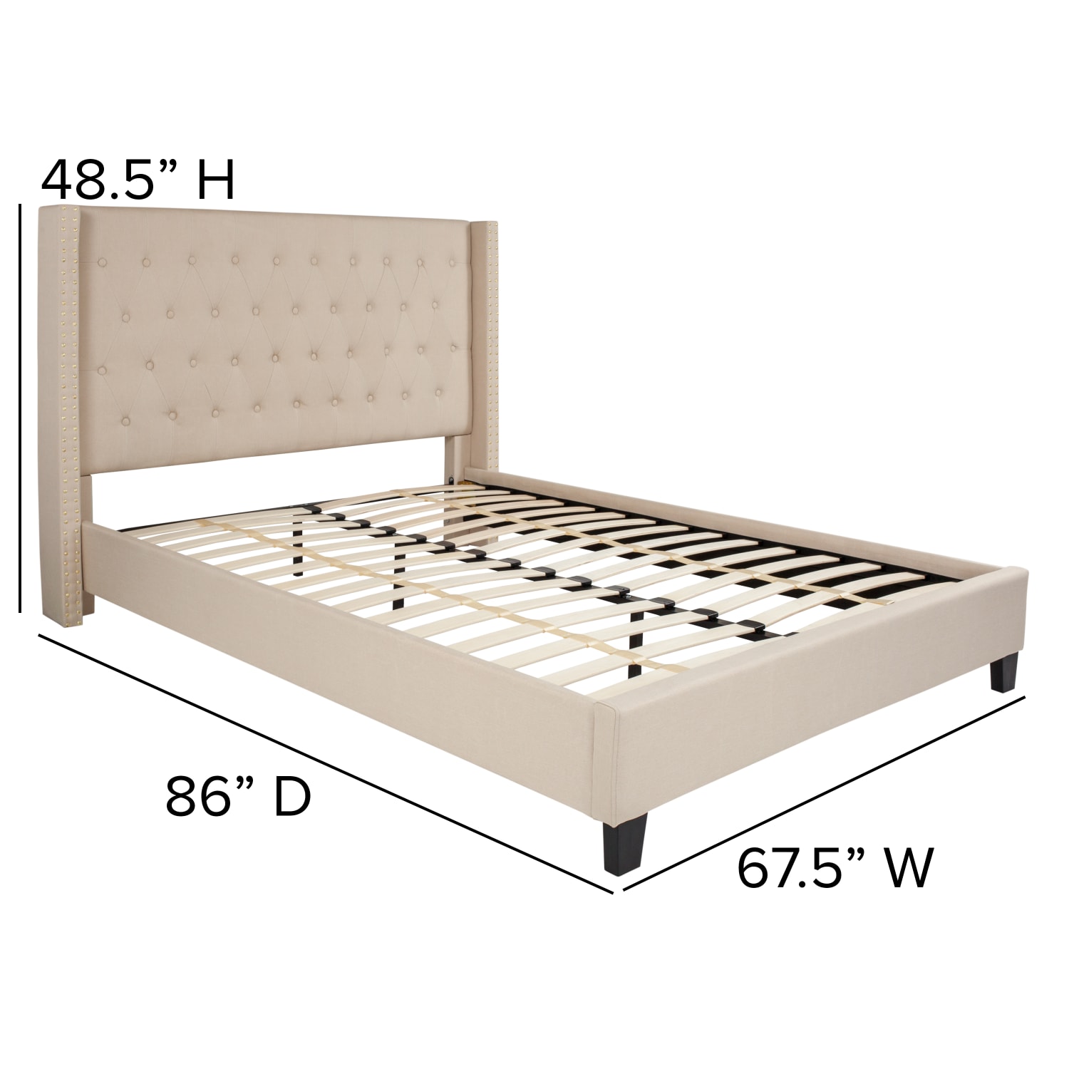Flash Furniture Riverdale Tufted Upholstered Platform Bed With 10in CertiPUR-US Certified Foam And Pocket Spring Mattress, Queen, Beige - Image 6