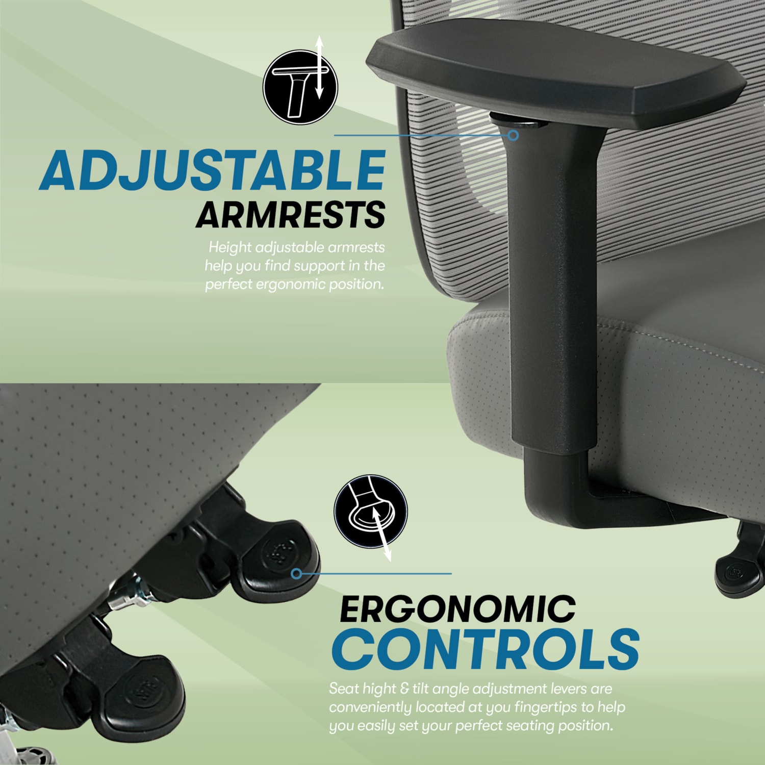 Serta SitTrue Ridgefield Ergonomic Mesh/Vegan Leather High-Back Task Office Chair, Gray/Black - Image 6