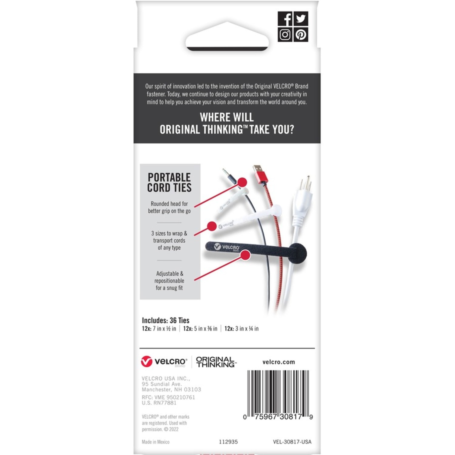 VELCRO Portable Cord Ties - Cable Tie - Multi - 36 / Pack - Image 5