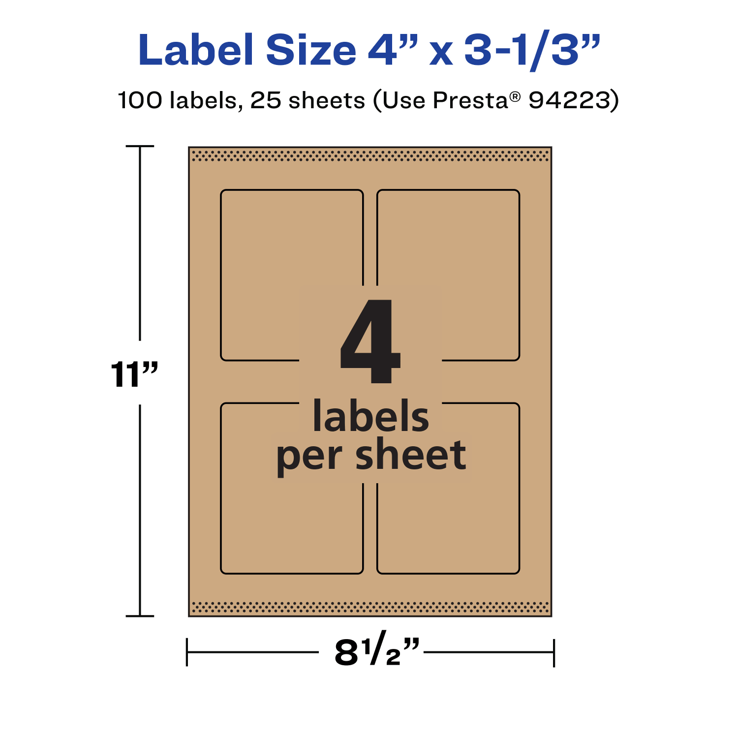 Avery Kraft Permanent Labels With Sure Feed, 94223-KMP25, Rectangle, 4in x 3-1/3in, Brown, Pack Of 100 - Image 6