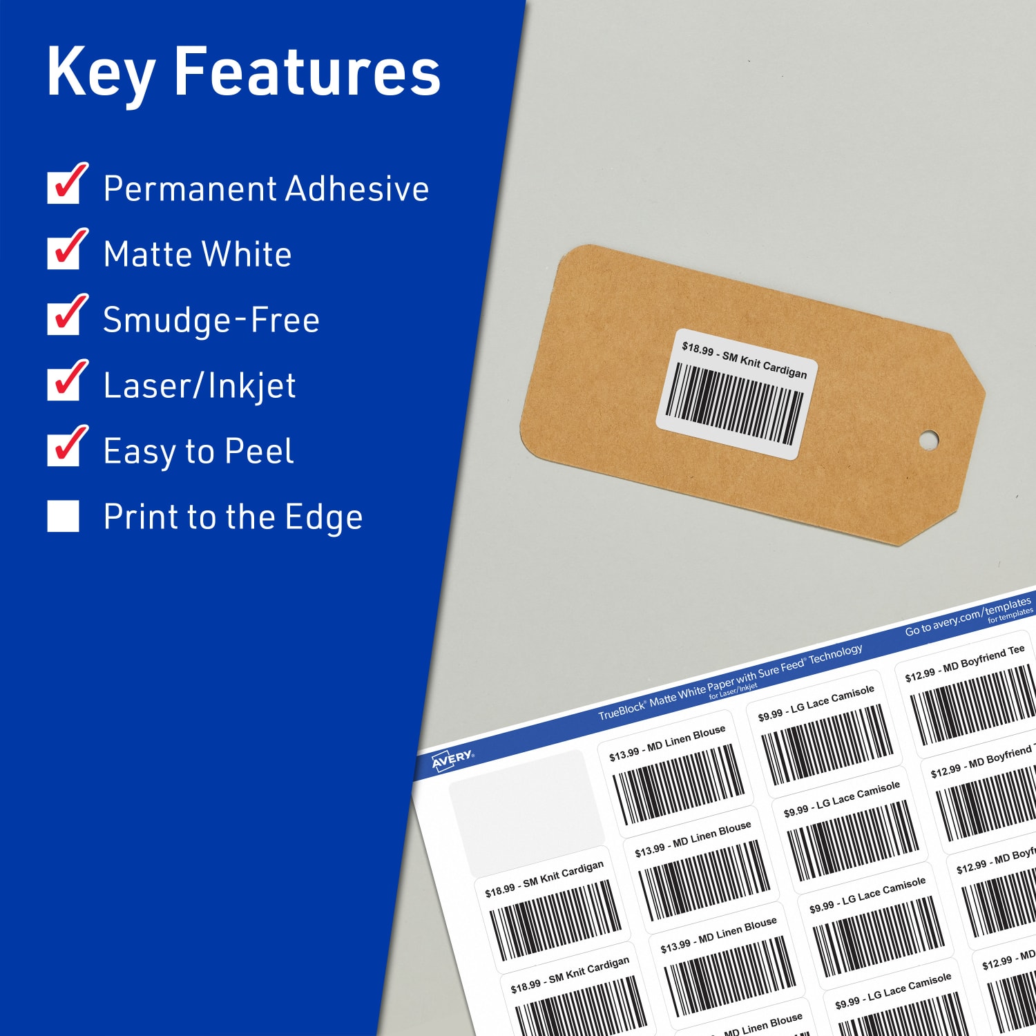 Avery TrueBlock Labels With Sure Feed, 94226-TWMP25, Rectangle, 1-1/4in x 1-3/4in, Matte White, Pack Of 800 - Image 3