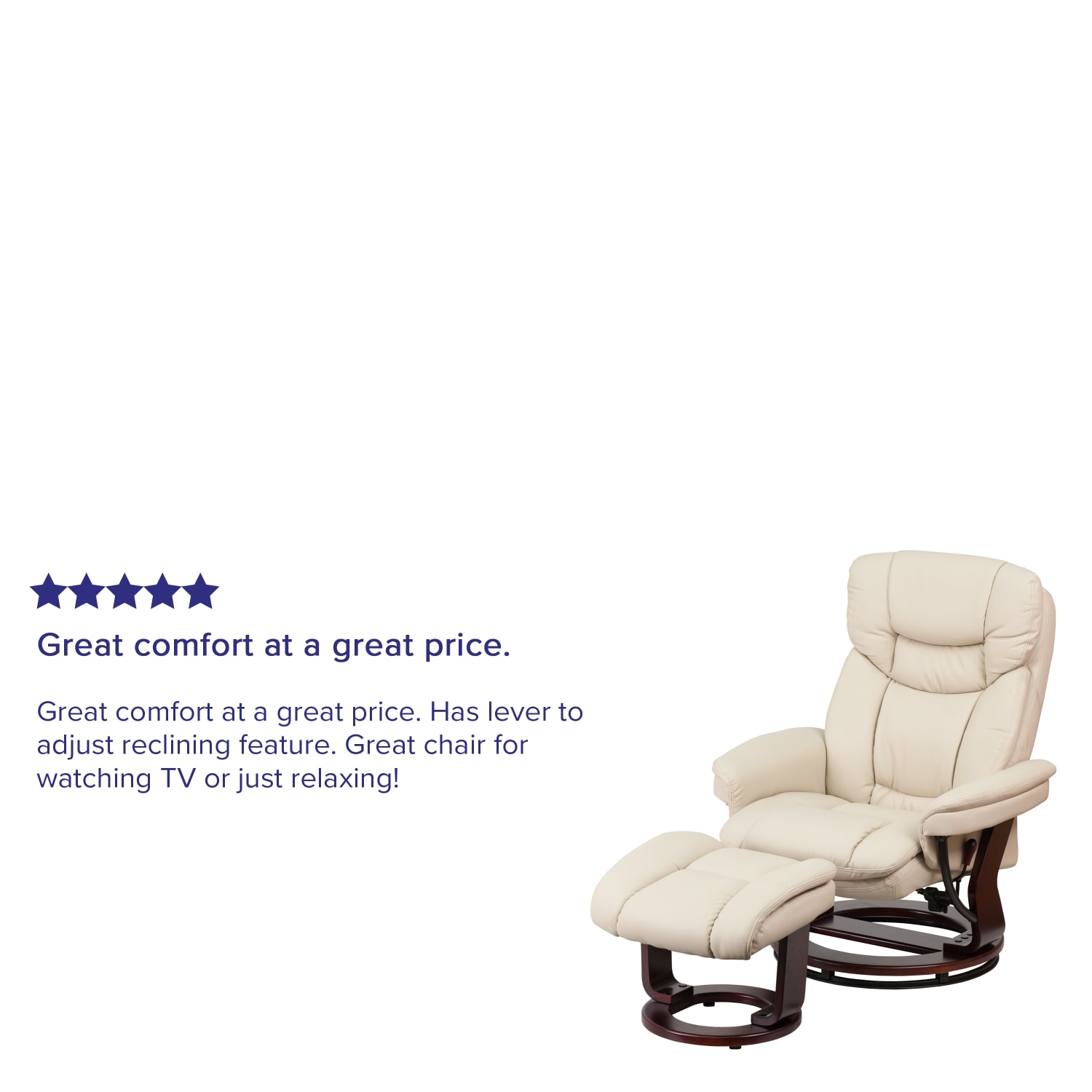 Flash Furniture Contemporary Recliner With Curved Ottoman, Beige/Mahogany - Image 5