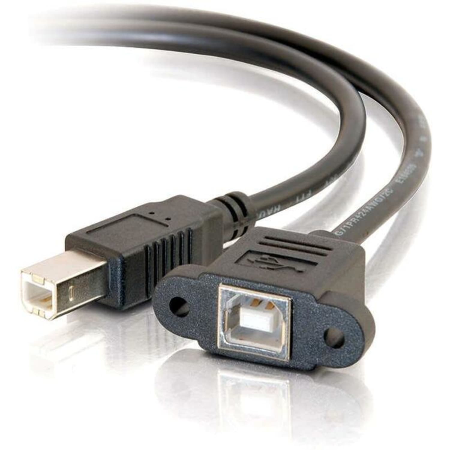 C2G 1ft Panel-Mount USB 2.0 B Female to B Male Cable - Type B Female USB - Type B Male USB - 1ft - Black - Image 3