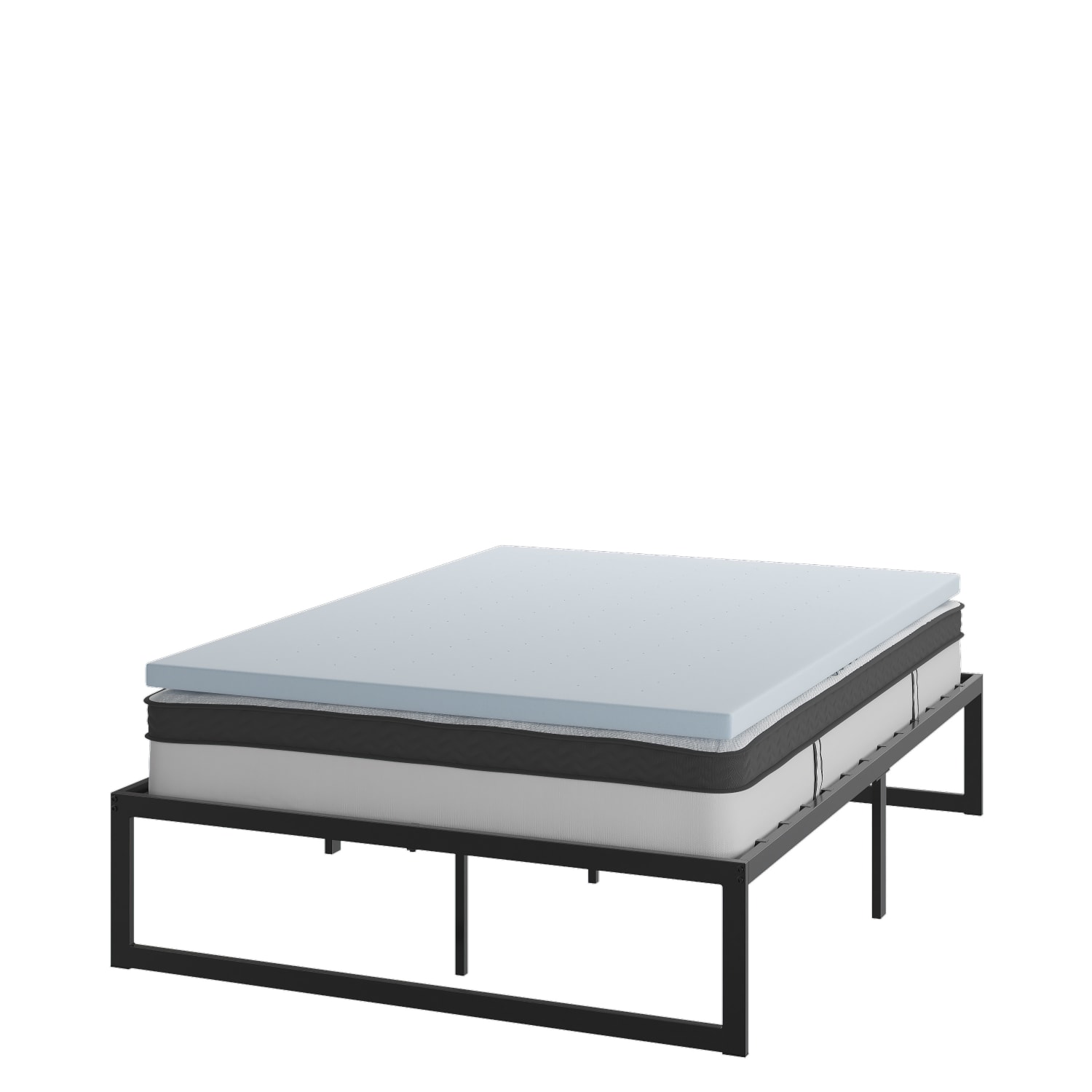 Flash Furniture 14in Metal Platform Bed Frame With 10in Pocket Spring Mattress And 2in Cool Gel Memory Foam Topper, Full, Black - Image 3