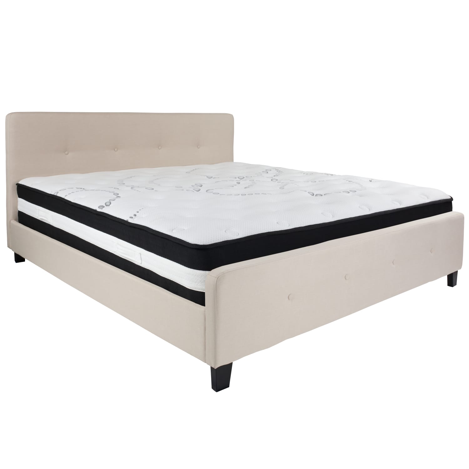Flash Furniture Tribeca Button Tufted Upholstered Platform Bed with Pocket Spring Mattress, King, 40inH x 78-1/4inW x 85-1/4inL, Beige - Image 3