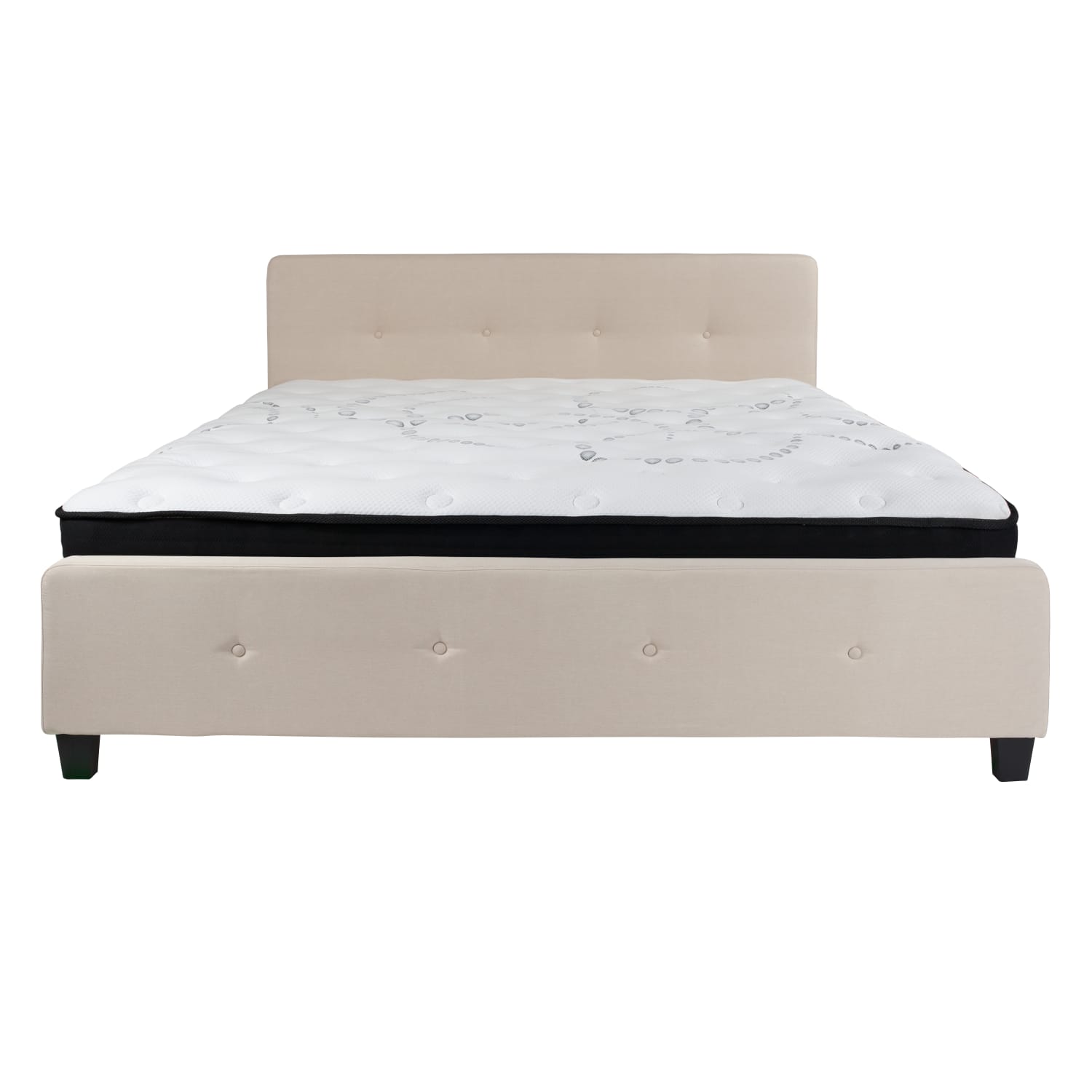 Flash Furniture Tribeca Button Tufted Upholstered Platform Bed with Pocket Spring Mattress, King, 40inH x 78-1/4inW x 85-1/4inL, Beige - Image 6