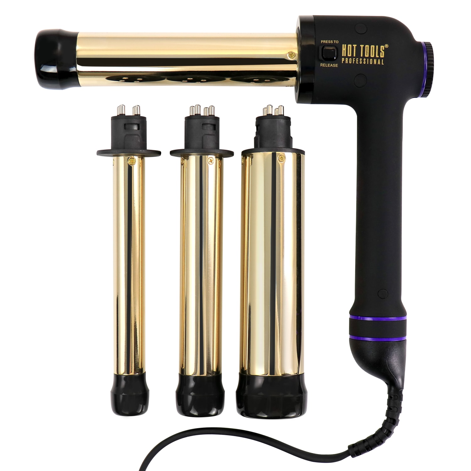 Gibson Hot Tools Professional Curl Bar Set With 24K Gold Interchangeable Barrels And Pulse Technology, Black - Image 3