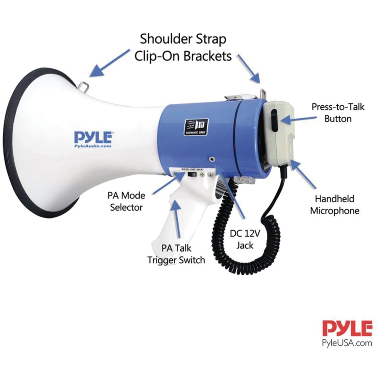 Pyle Professional Piezo 50W Dynamic Megaphone, 9-1/2inH x 9-1/4inW x 13-1/2inD, White - Image 6