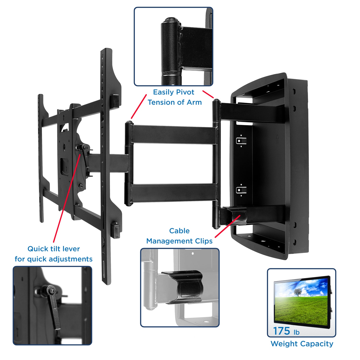 Mount-It! MI-381 Recessed TV Wall Mount, 18inH x 29inW x 5inD, Black - Image 5