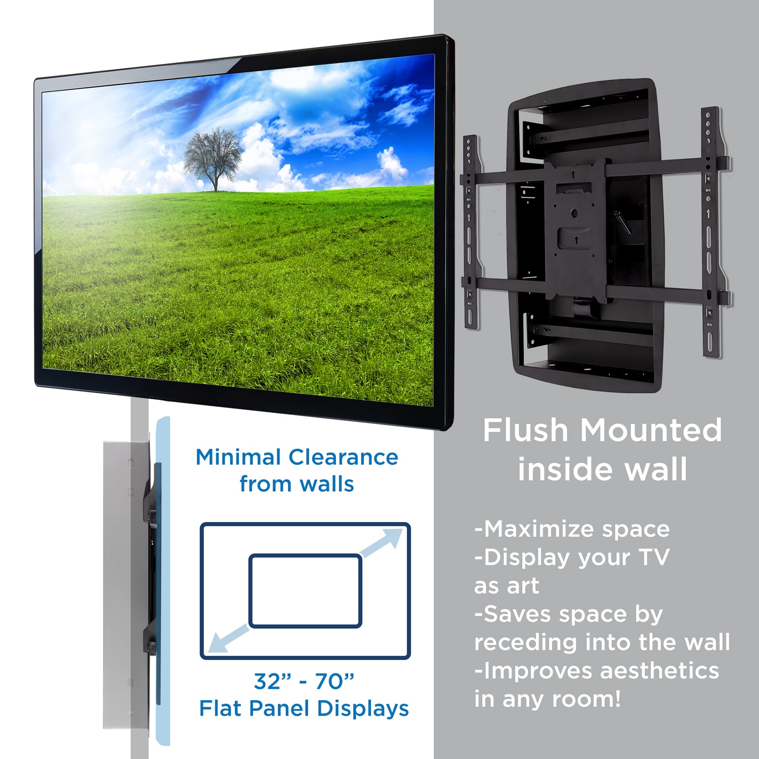 Mount-It! MI-381 Recessed TV Wall Mount, 18inH x 29inW x 5inD, Black - Image 6