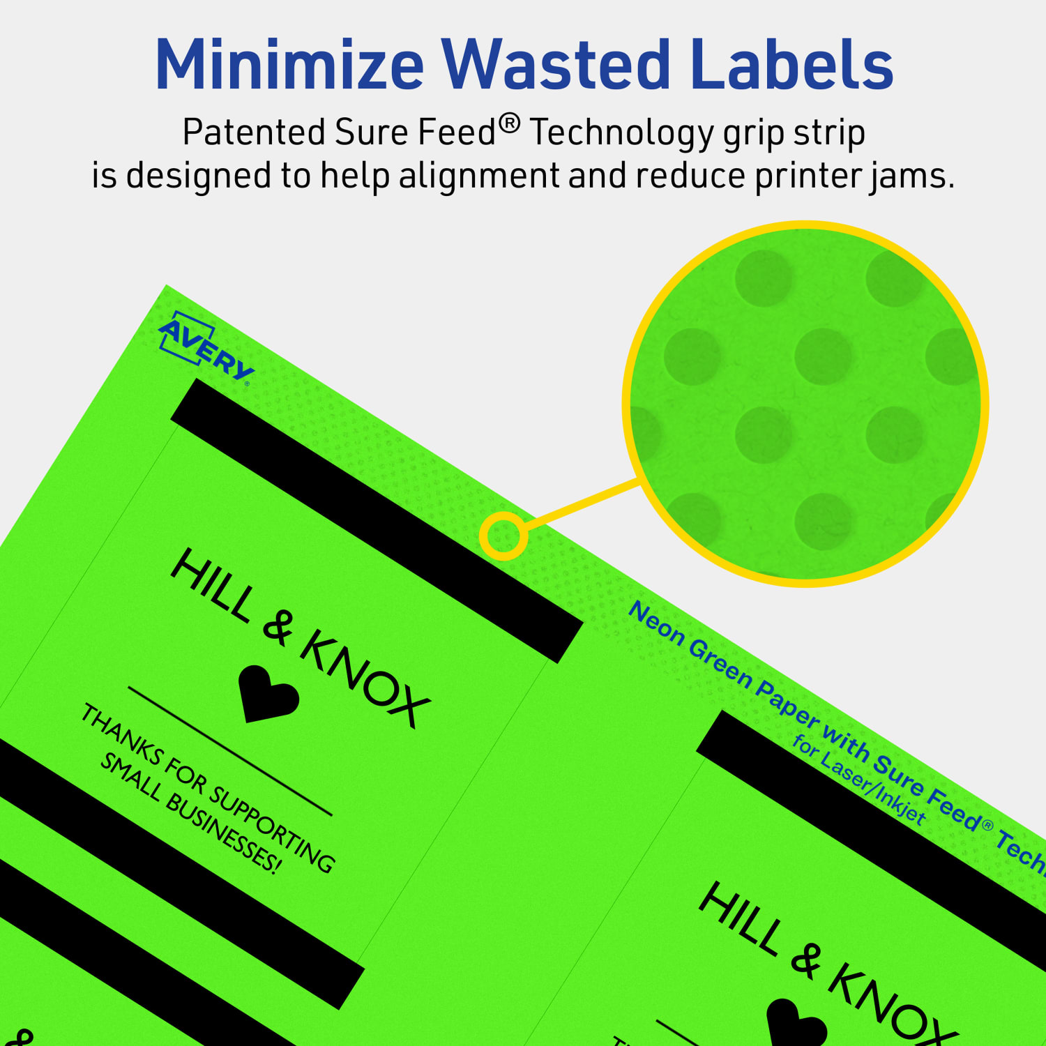 Avery Print-To-The-Edge Labels With Sure Feed Technology And Easy Peel Label Feature, 94101-NGP20, Square, 3in x 3in, Matte Neon Green, Pack of 120 - Image 5