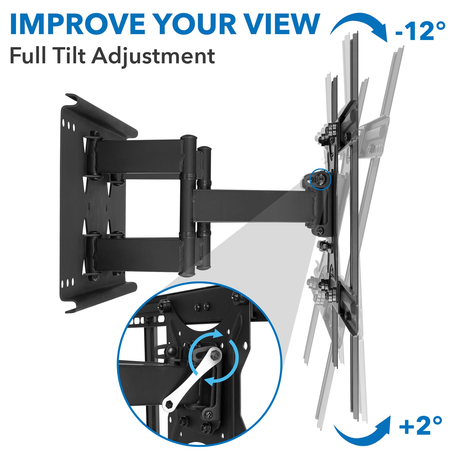Mount-It! MI-385 Full Motion TV Wall Mount, 17inH x 11inW x 2inD, Black - Image 4