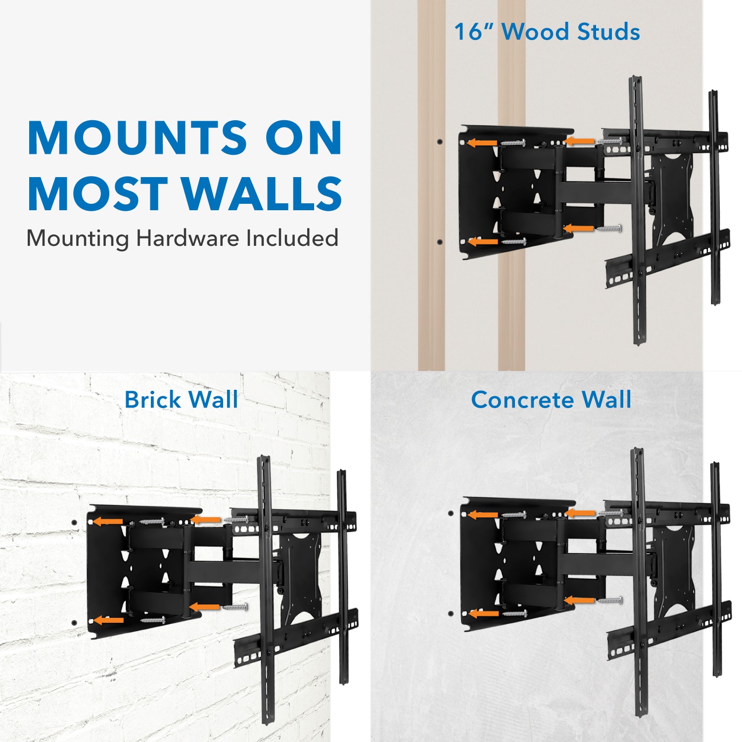 Mount-It! MI-385 Full Motion TV Wall Mount, 17inH x 11inW x 2inD, Black - Image 6