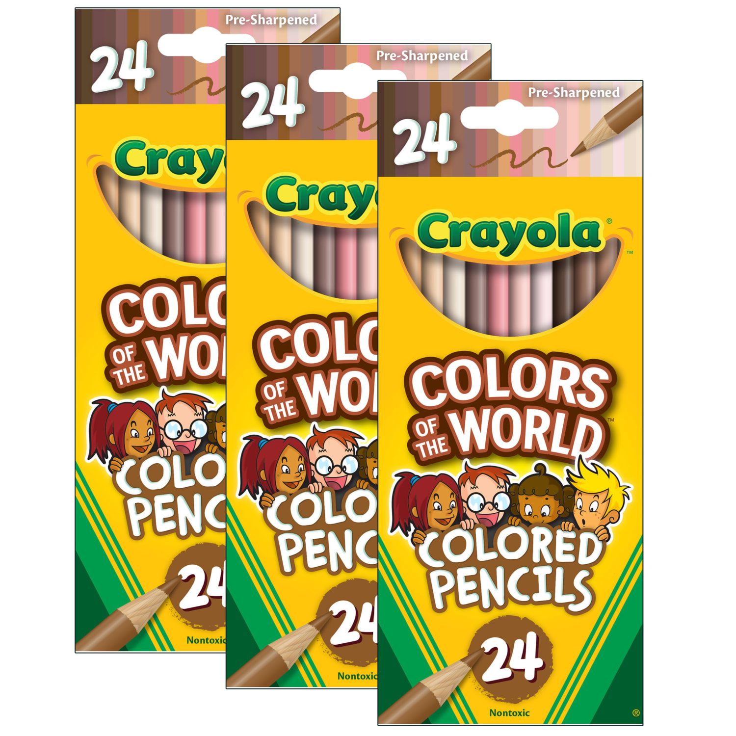 Crayola Colors of the World Colored Pencils, Assorted Colors, 24 Colored Pencils Per Pack, Set Of 3 Packs
