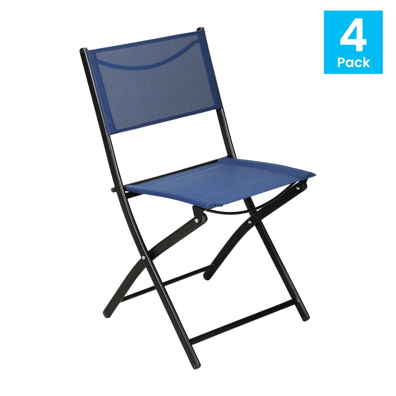 Flash Furniture Brazos Series Outdoor 4pcs Folding Chair with Flex Comfort Material and Metal Frame, Navy - Image 3
