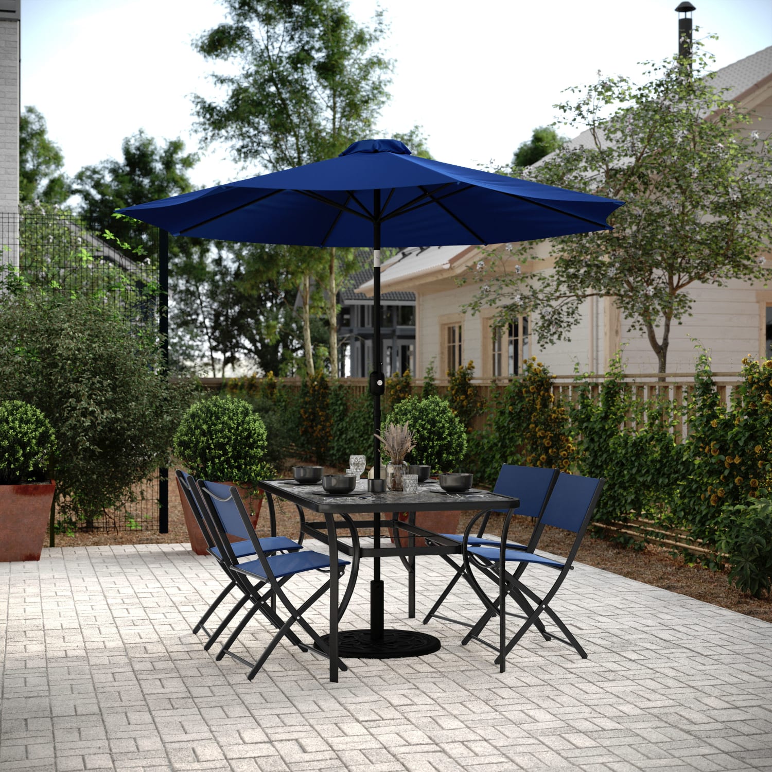 Flash Furniture Brazos Series Outdoor 4pcs Folding Chair with Flex Comfort Material and Metal Frame, Navy - Image 4