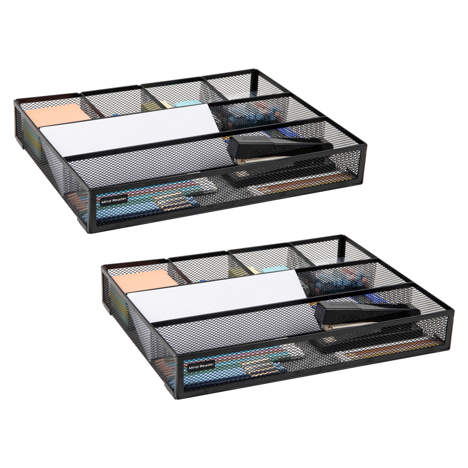 Mind Reader Drawer Organizer Utensil Organizer Desk Organizer, 2-1/4inH x 12inW x 15in L, Black, Set of 2 Organizers
