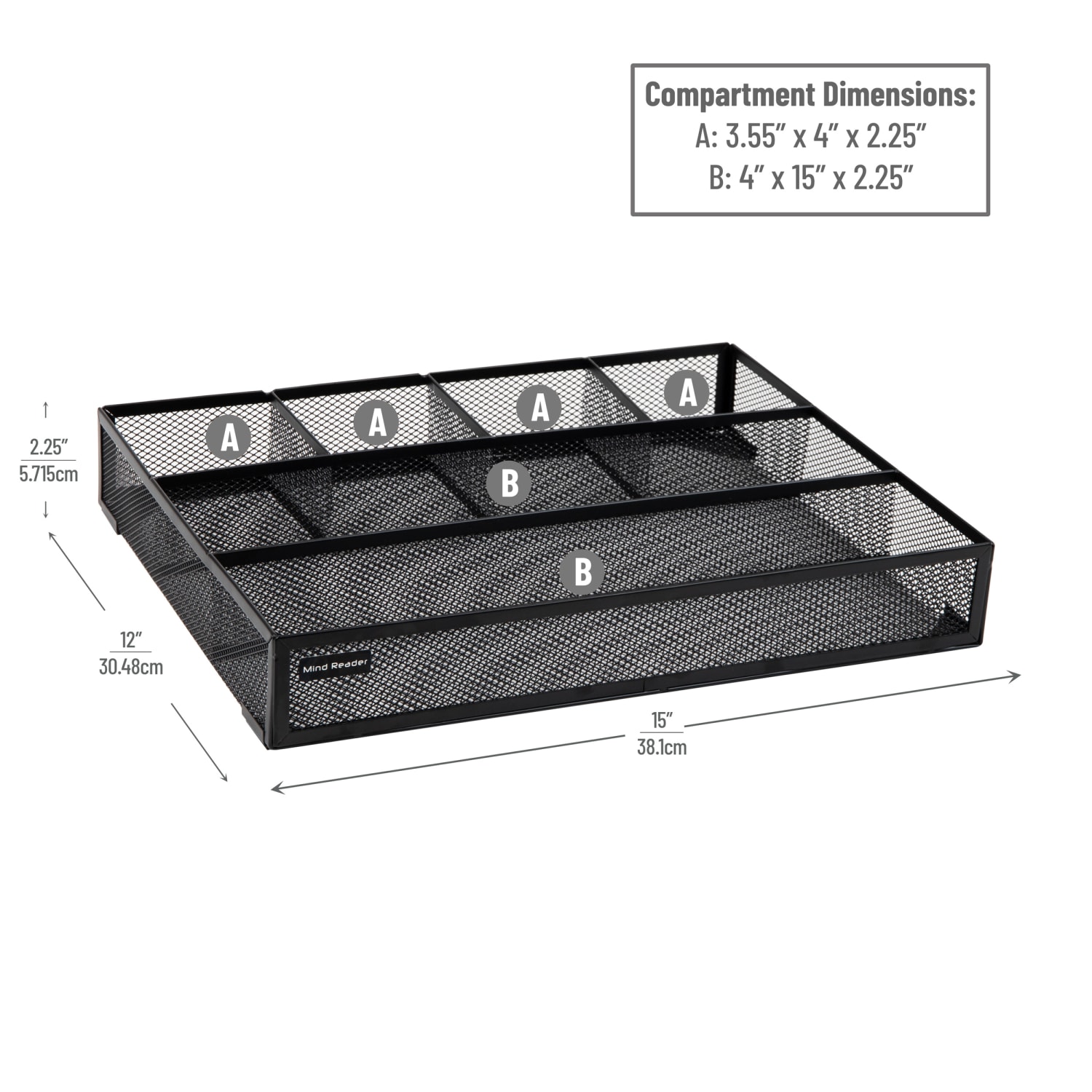 Mind Reader Drawer Organizer Utensil Organizer Desk Organizer, 2-1/4inH x 12inW x 15in L, Black, Set of 2 Organizers - Image 4