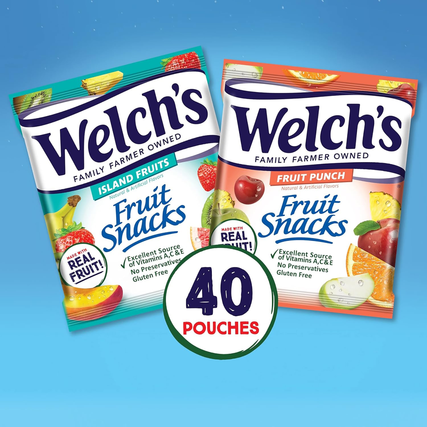 Welchs Fruit Snacks, Fruit Punch/Island Fruits, 0.8 Oz, Pack Of 40 Pouches - Image 3
