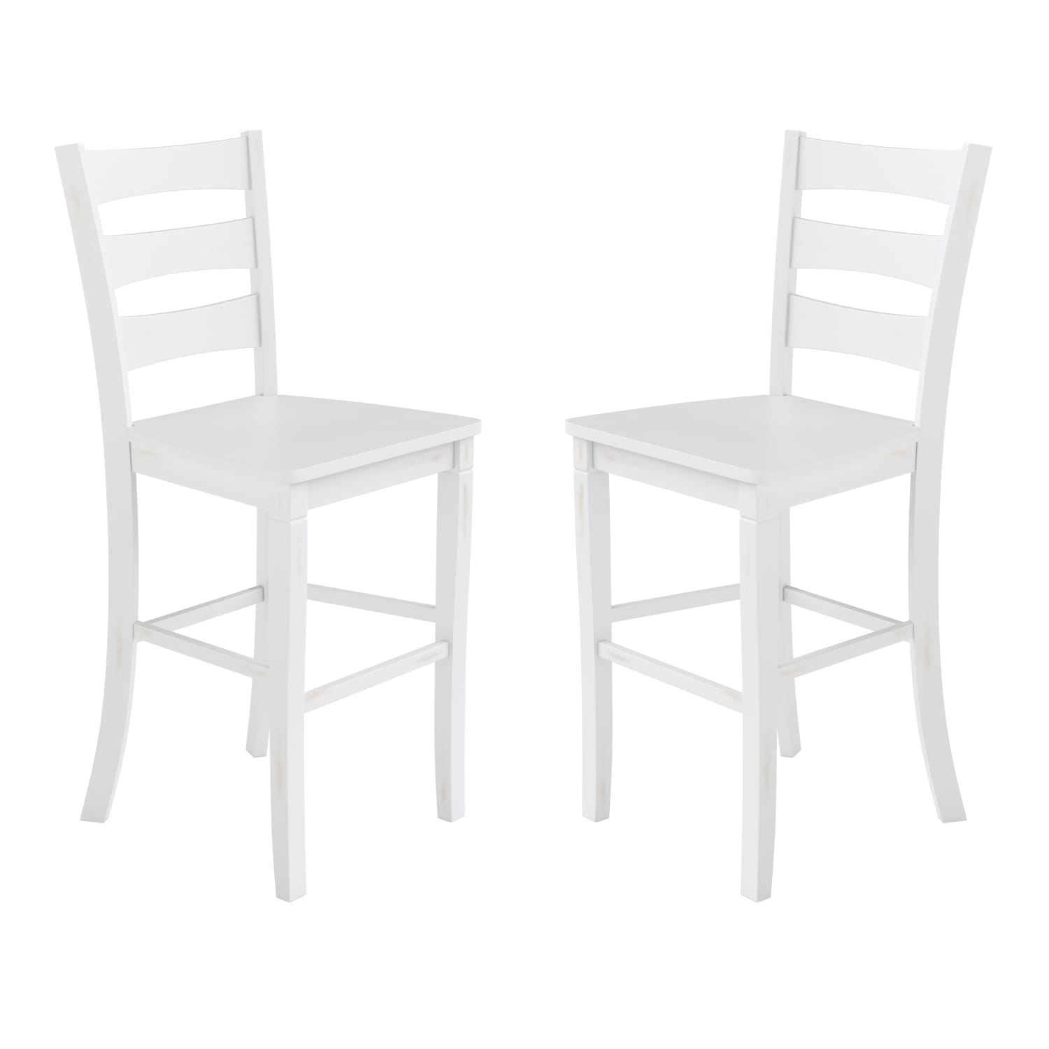 Flash Furniture Liesel Set of 2 Commercial Grade Wooden Classic Ladderback Bar Height Barstool with Solid Wood Seat, White Wash
