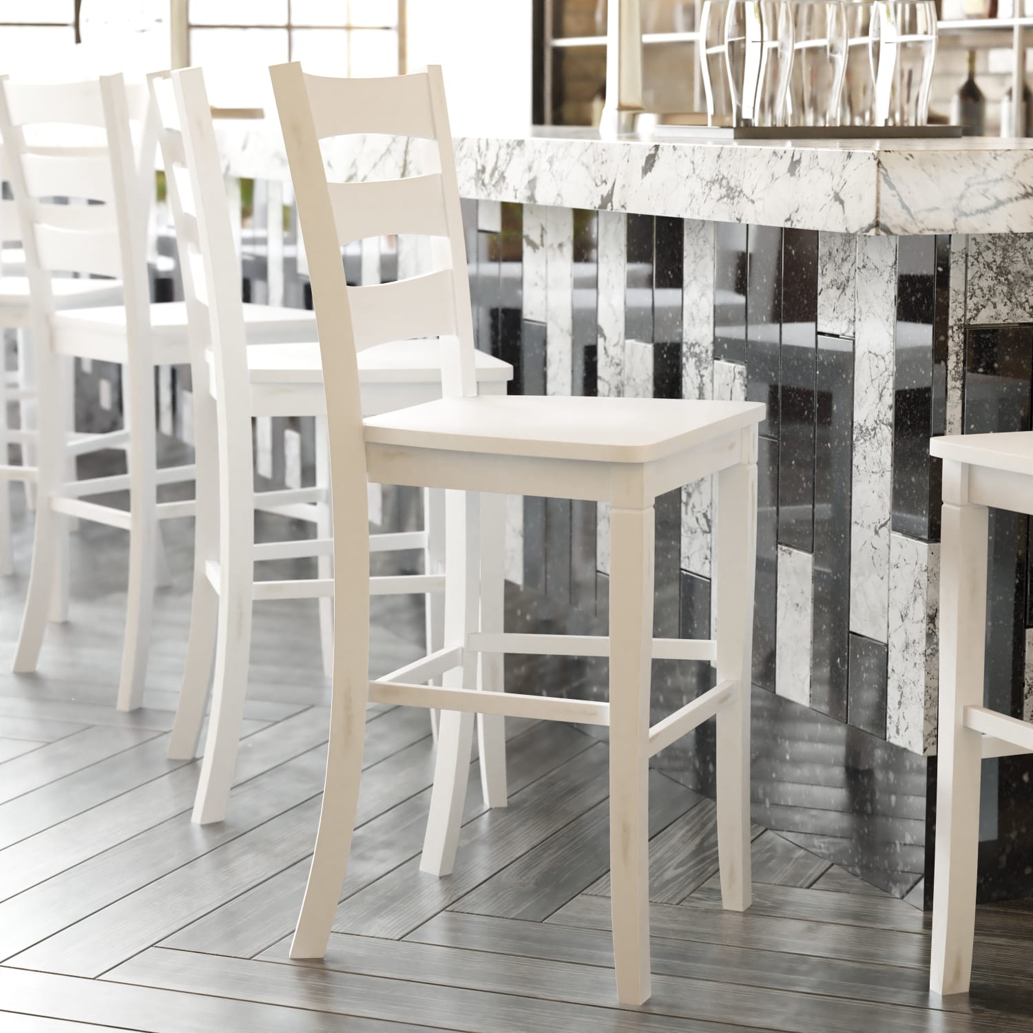 Flash Furniture Liesel Set of 2 Commercial Grade Wooden Classic Ladderback Bar Height Barstool with Solid Wood Seat White Wash PopularChairscom Flash Furniture Liesel Set of 2 Commercial Grade Wooden Classic Ladderback Bar Height Barstool with Solid Wood Seat White Wash PopularChairscom