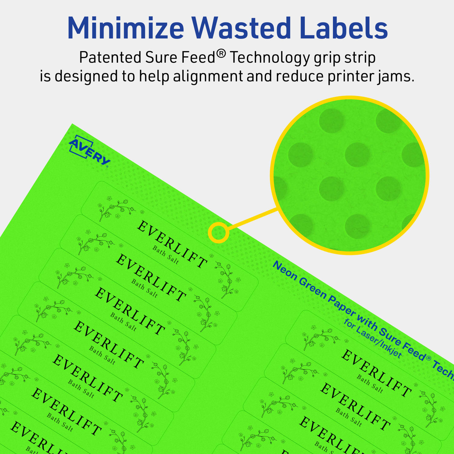 Avery Printable Labels With Sure Feed Technology, 94214-NGP40, Rectangle, 5/8in x 3in, Matte Neon Green, Pack of 1280 - Image 5