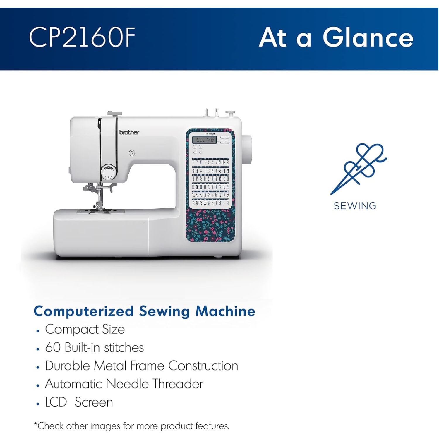 Brother CP2160F Computerized Sewing Machine With 60 Built-In Stitches, White - Image 6