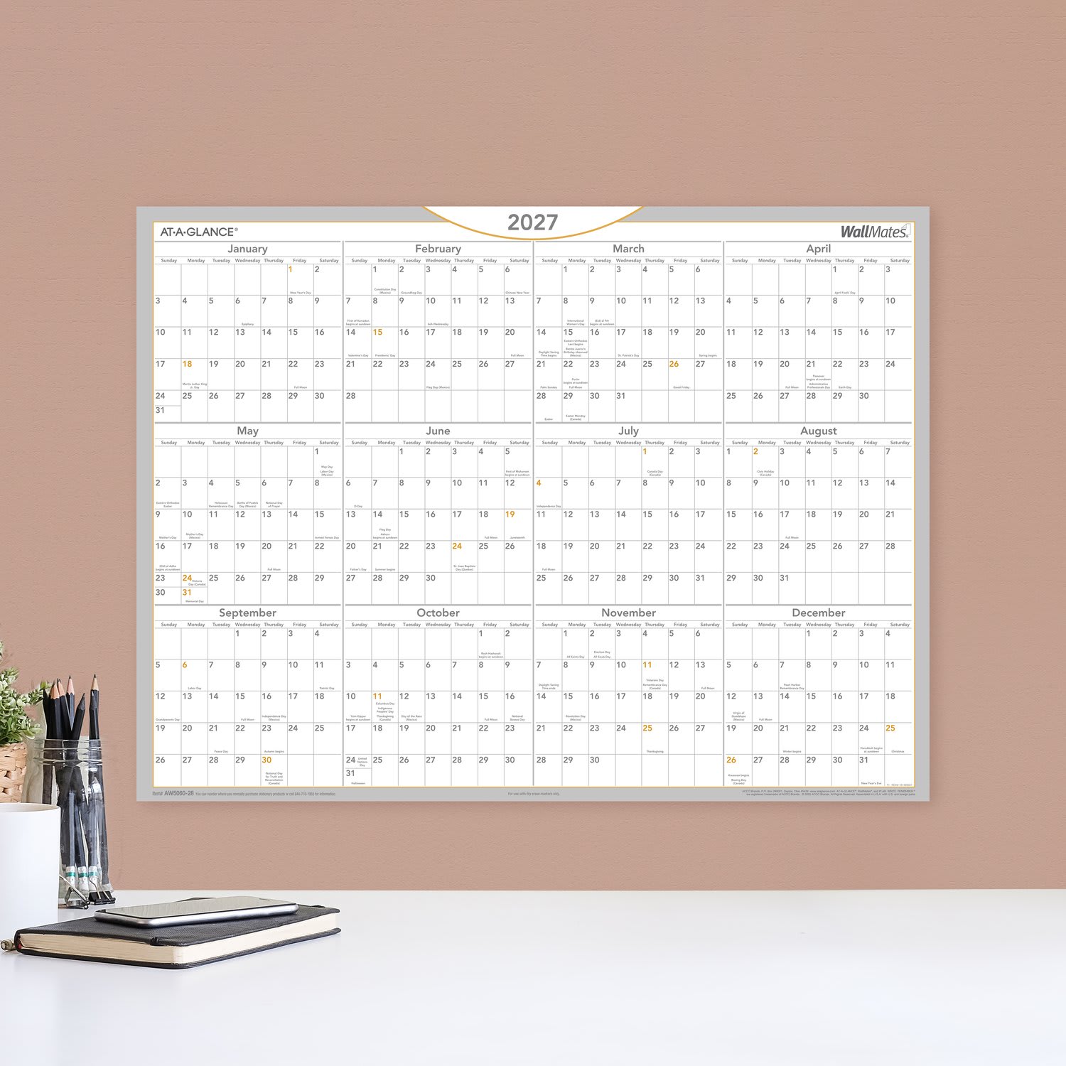 AT-A-GLANCE 2027 WallMates Self-Adhesive Dry-Erase Yearly Calendar, Large, 24in x 18in - Image 3